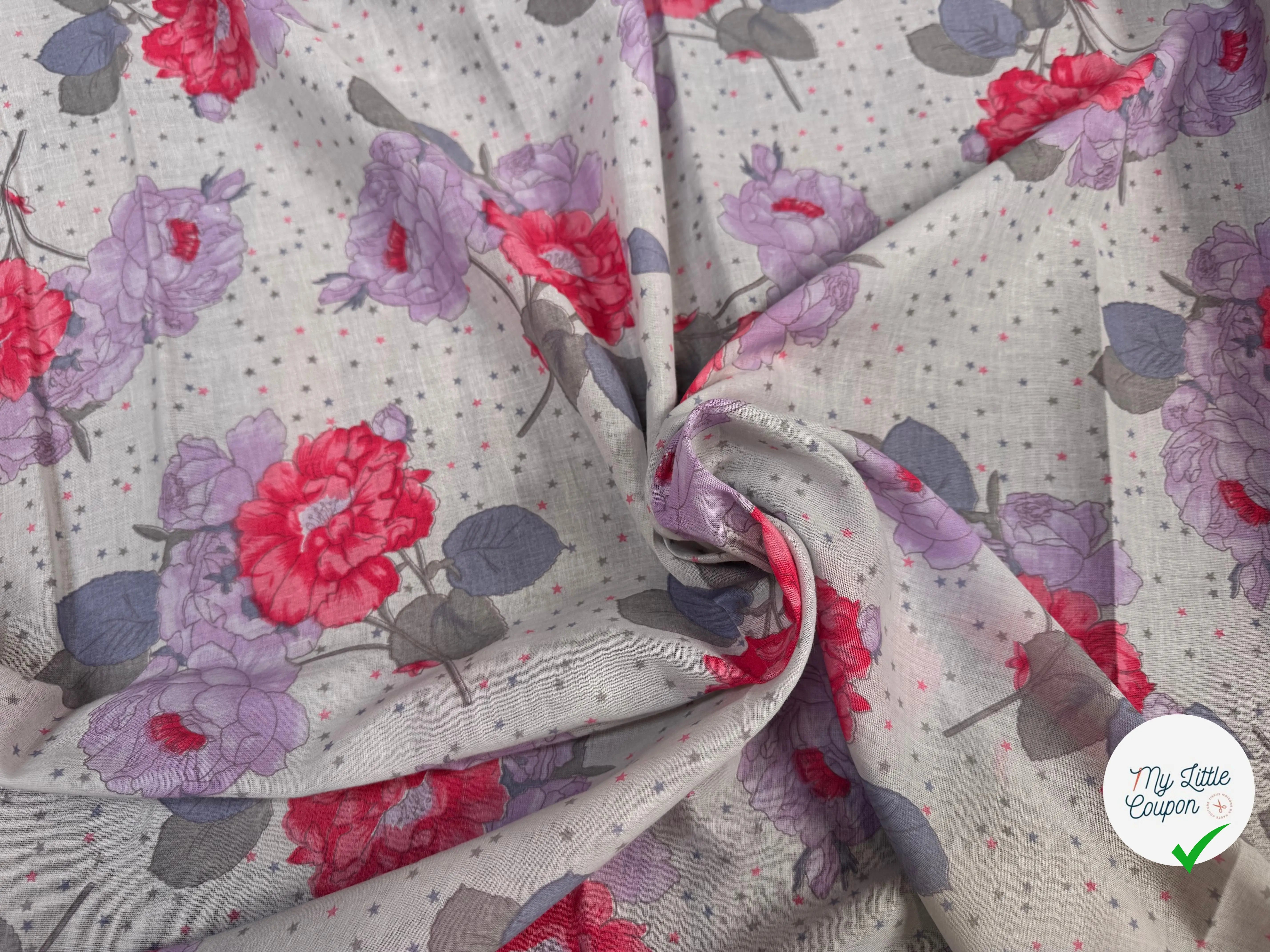 VOILE DE COTON FLEURS GREY PINK - My Little Coupon