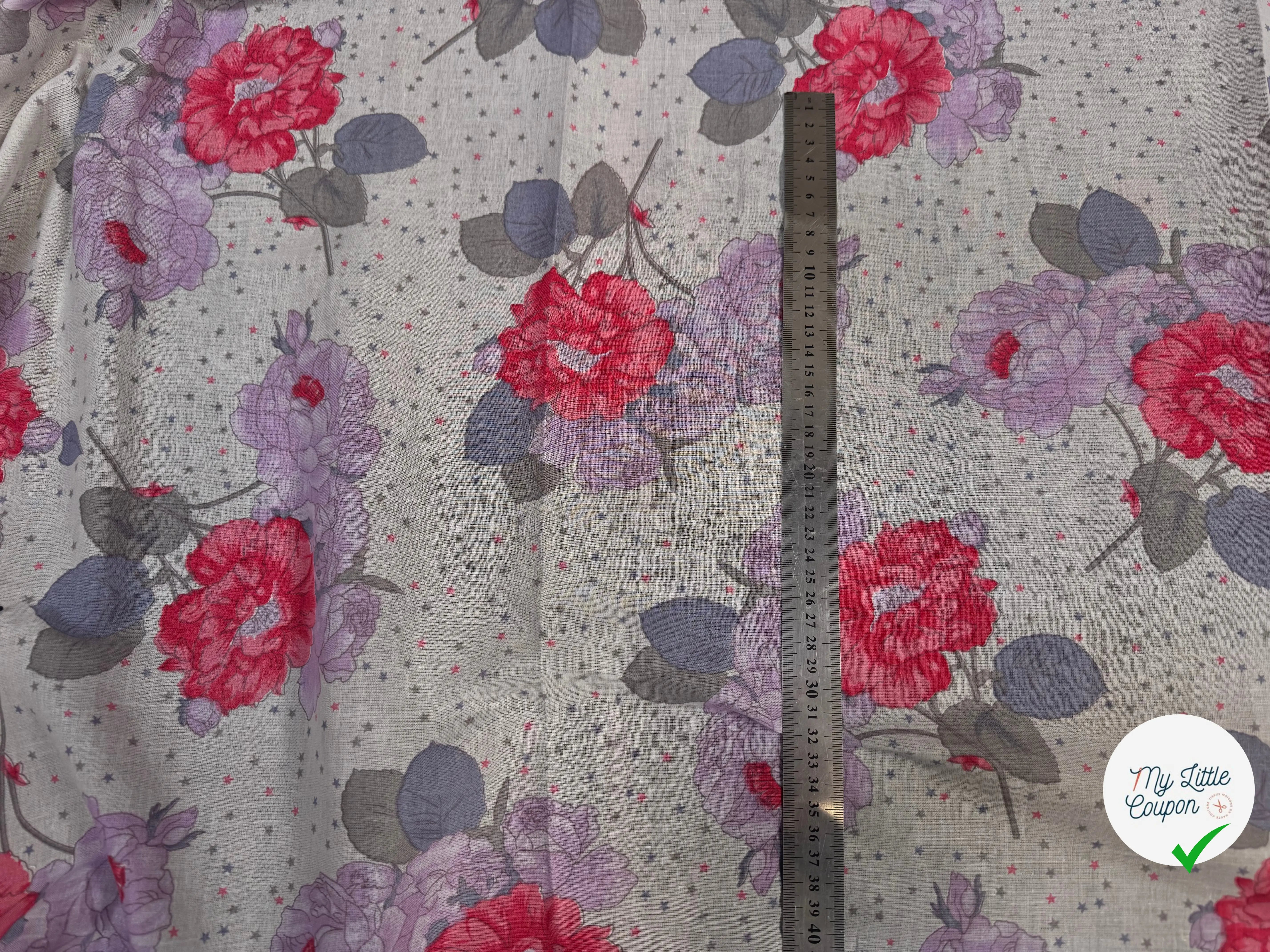 VOILE DE COTON FLEURS GREY PINK - My Little Coupon