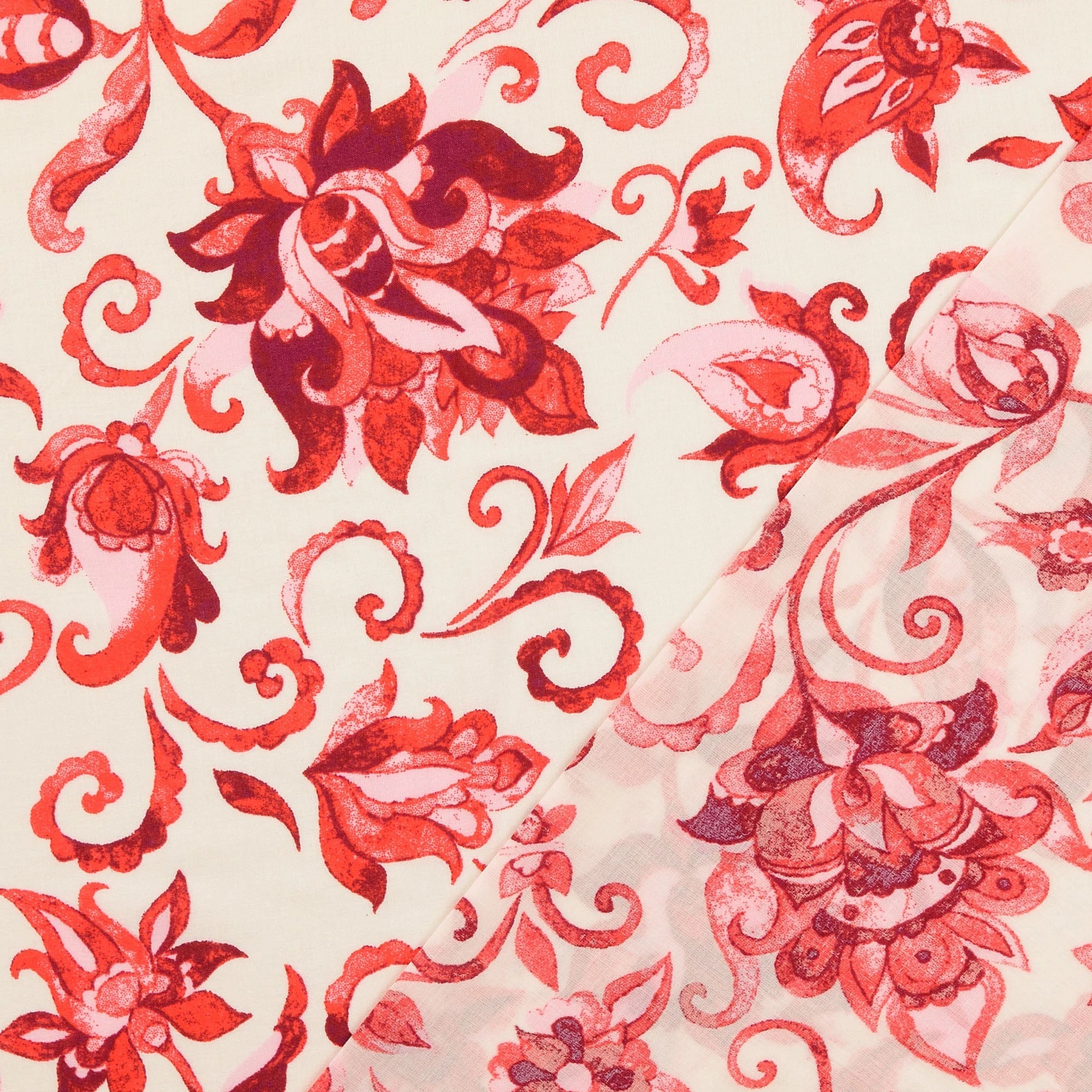 VOILE DE COTON FLEURS ROUGE - My Little Coupon