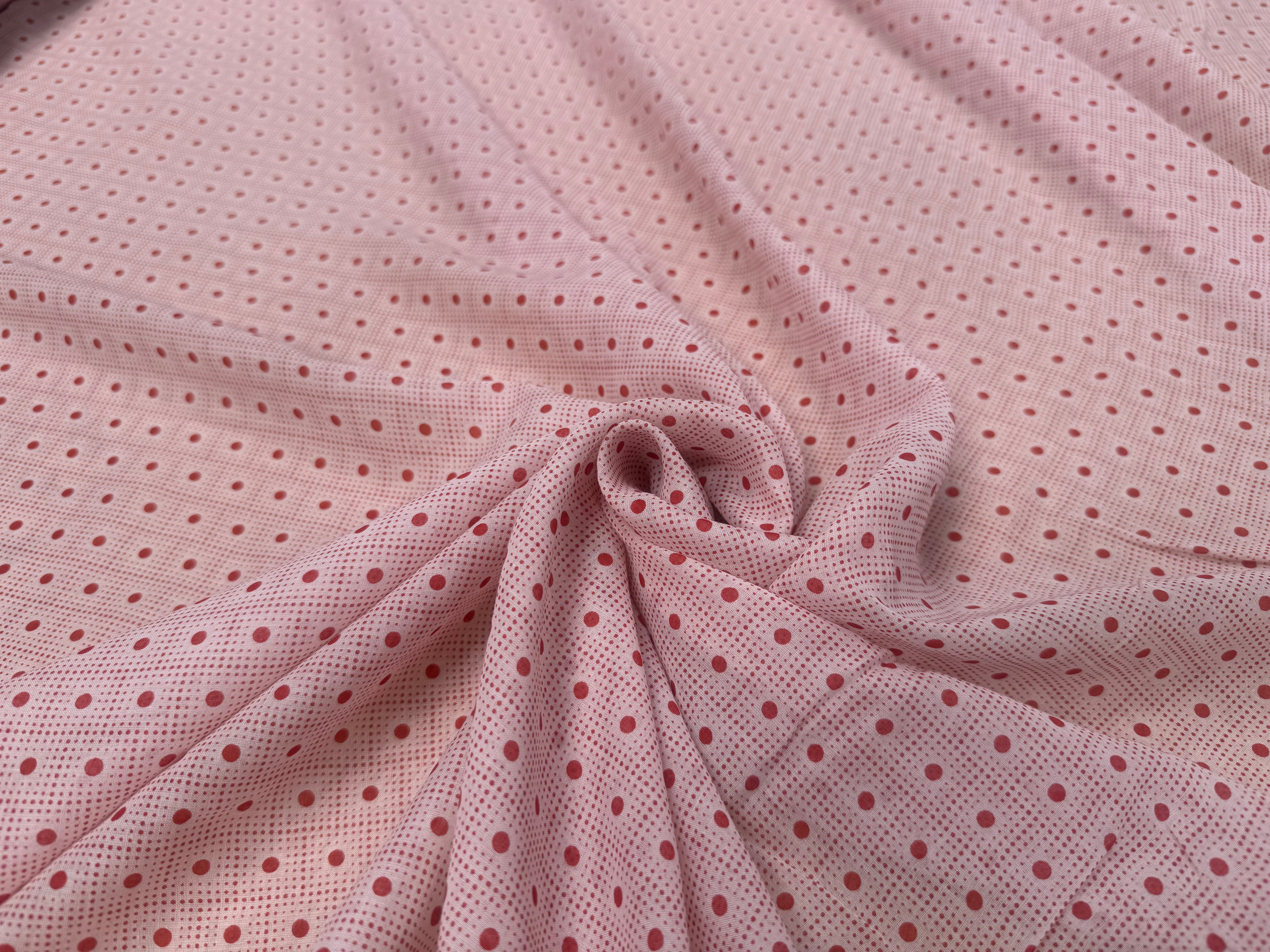 VOILE DE COTON FOND BEIGE MOTIFS PETITS POIDS ROUGE IRREGULIERS - My Little Coupon