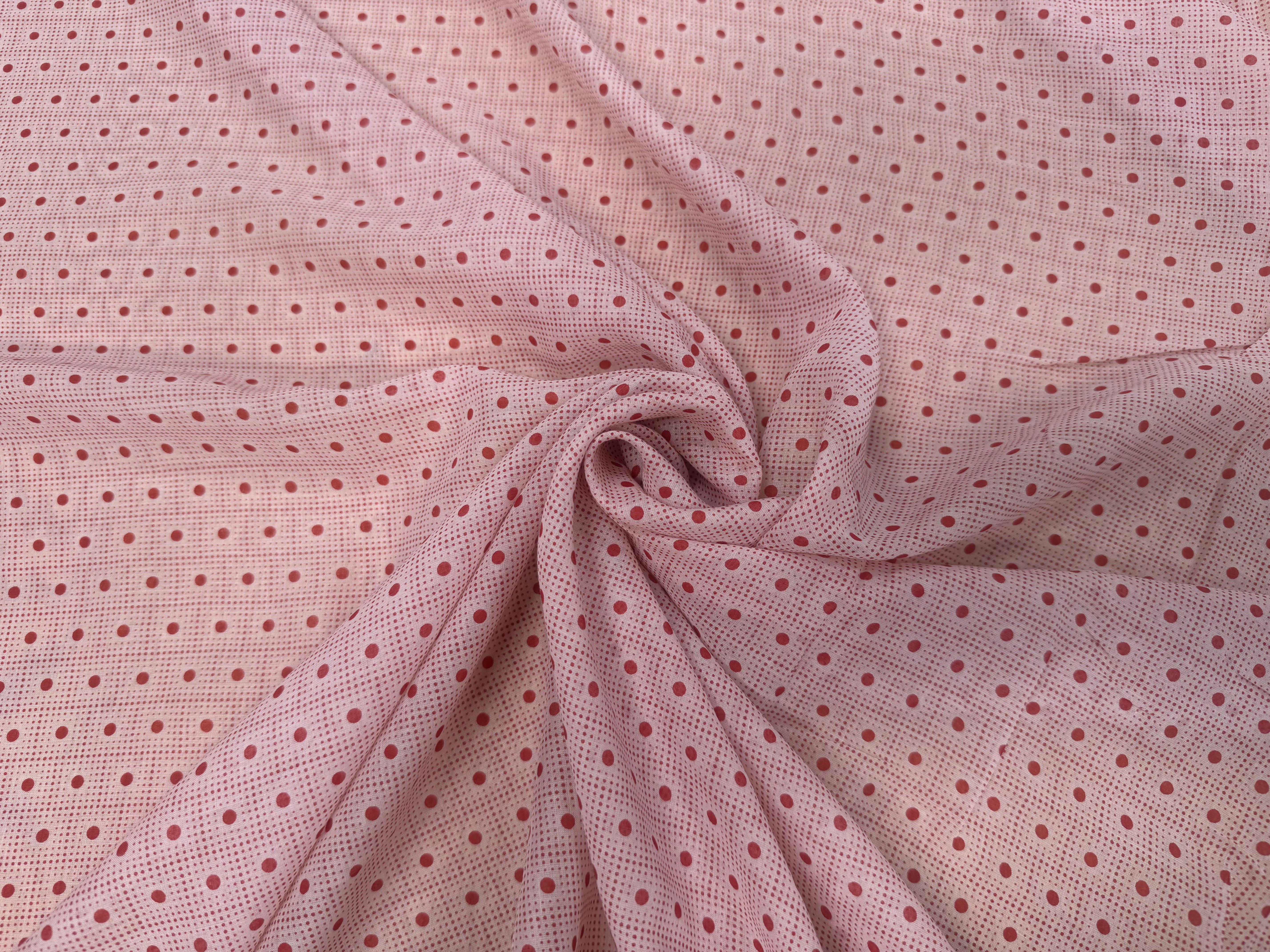 VOILE DE COTON FOND BEIGE MOTIFS PETITS POIDS ROUGE IRREGULIERS - My Little Coupon