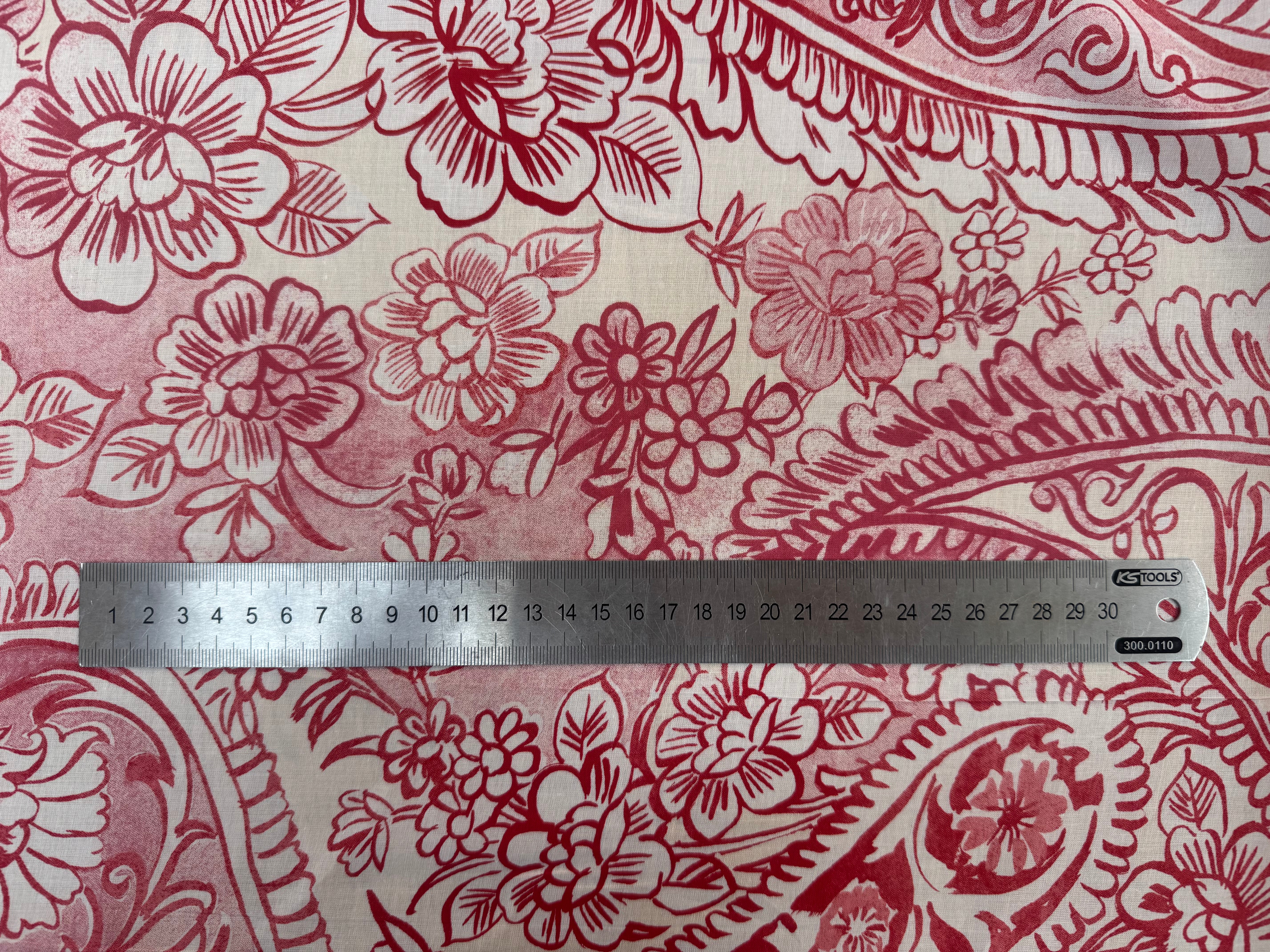 VOILE DE COTON FOND CREME FLEURS ROUGE ET ROSE - My Little Coupon