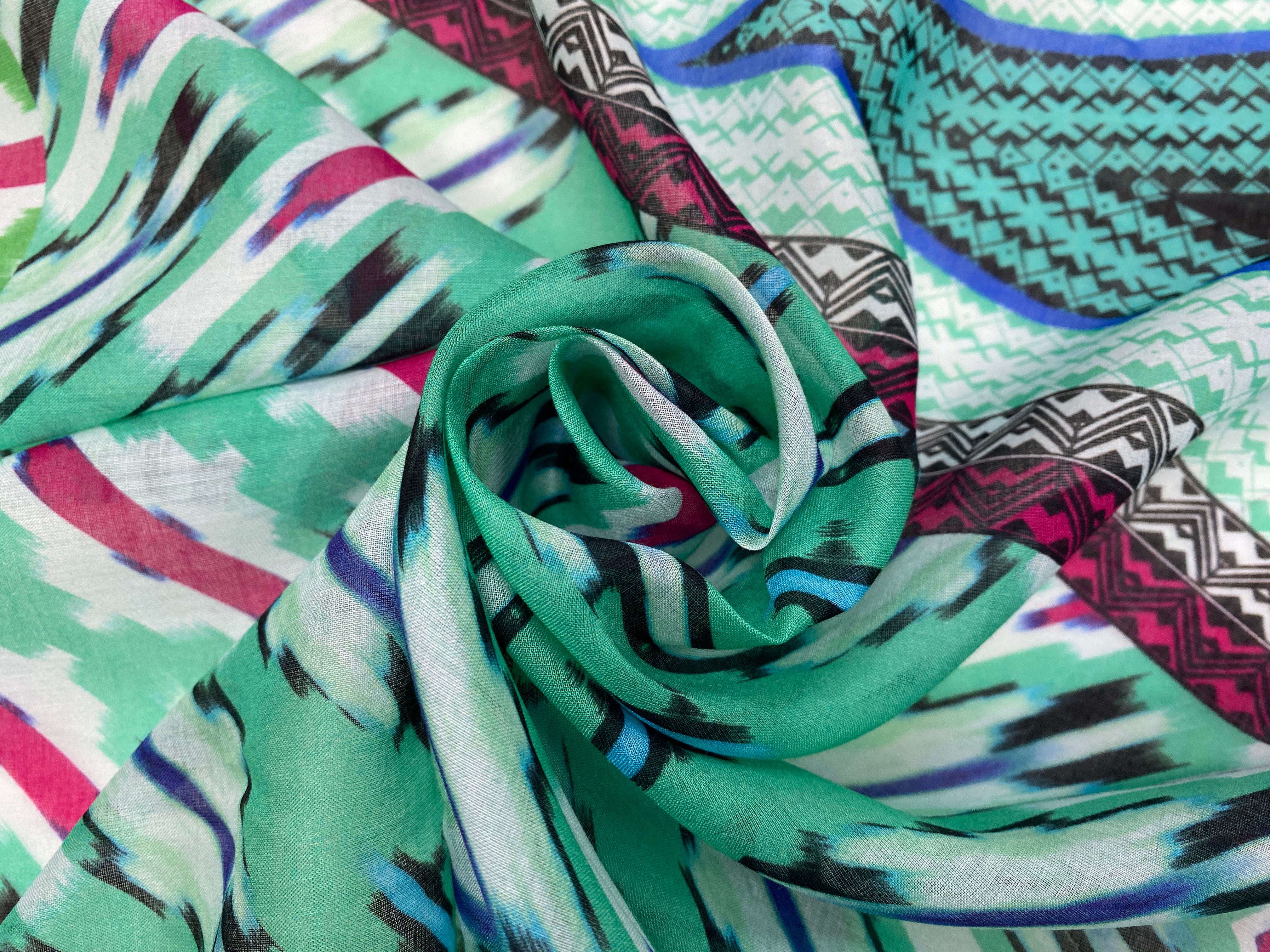 VOILE DE COTON GÉOMETRIE BORDURE ETHNIQUE - My Little Coupon