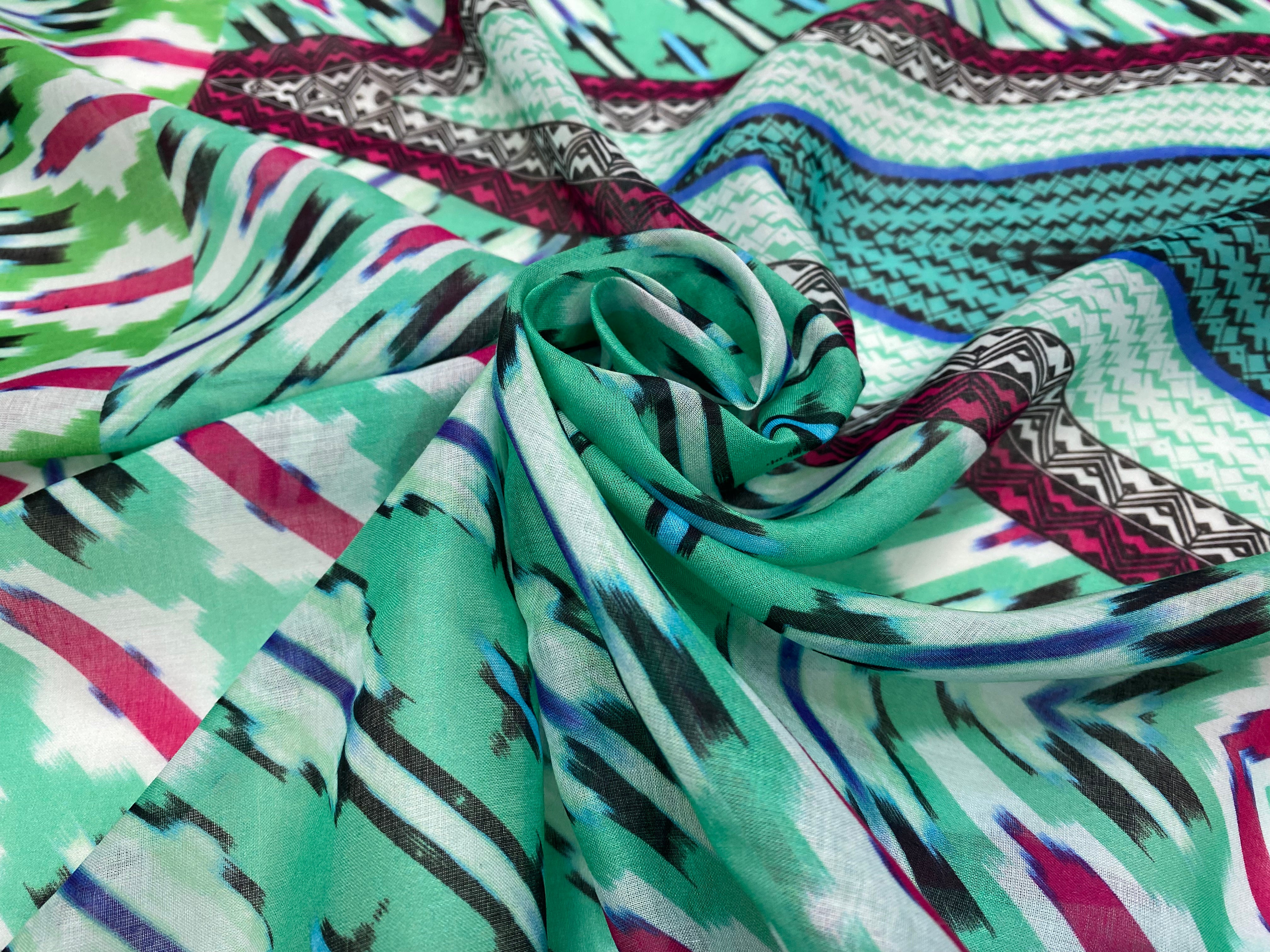 VOILE DE COTON GÉOMETRIE BORDURE ETHNIQUE - My Little Coupon