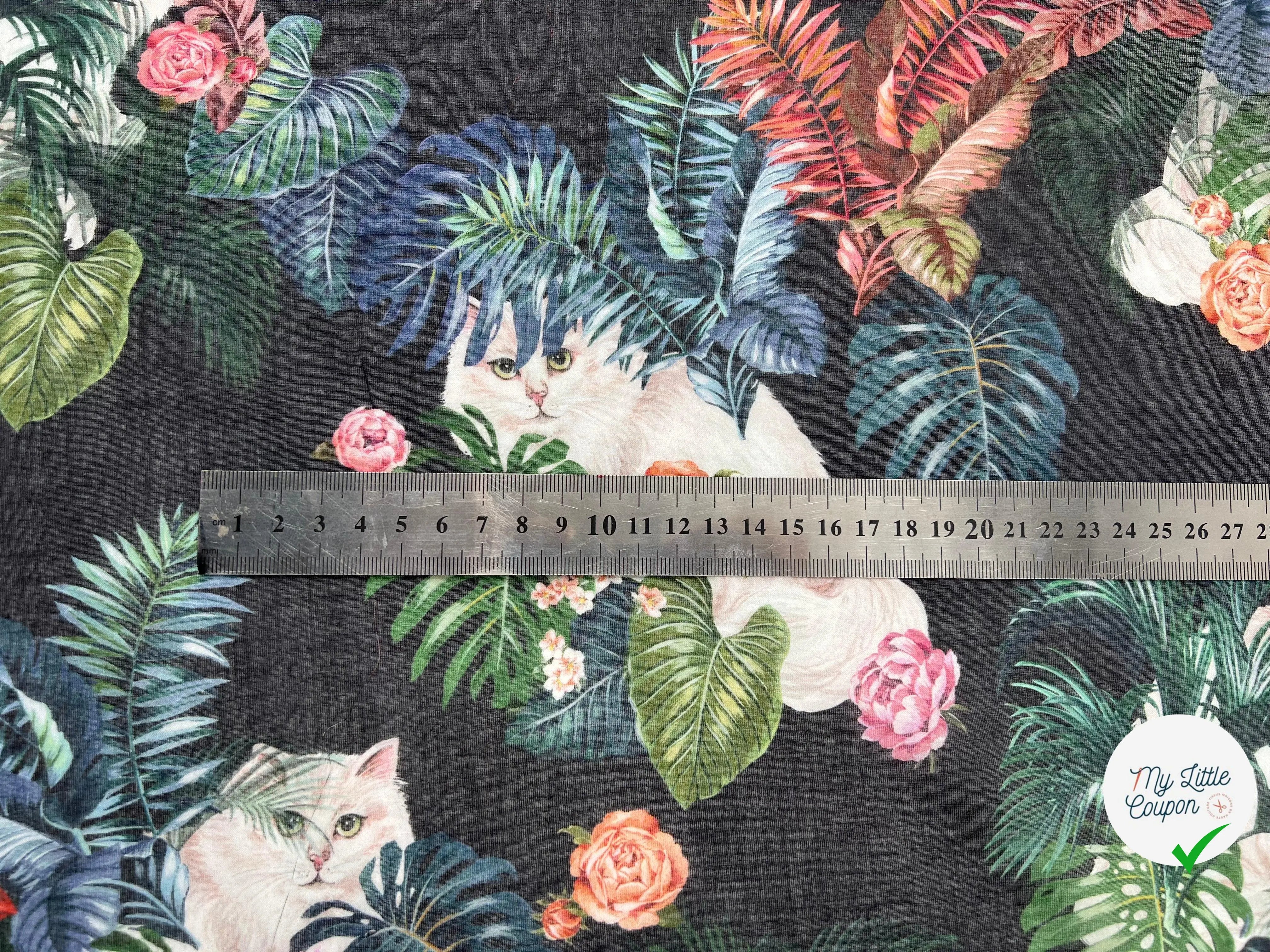 VOILE DE COTON IMPRIMÉ BOUQUETS ET RAMAGES FOND NOIR - My Little Coupon - tissu - coudre