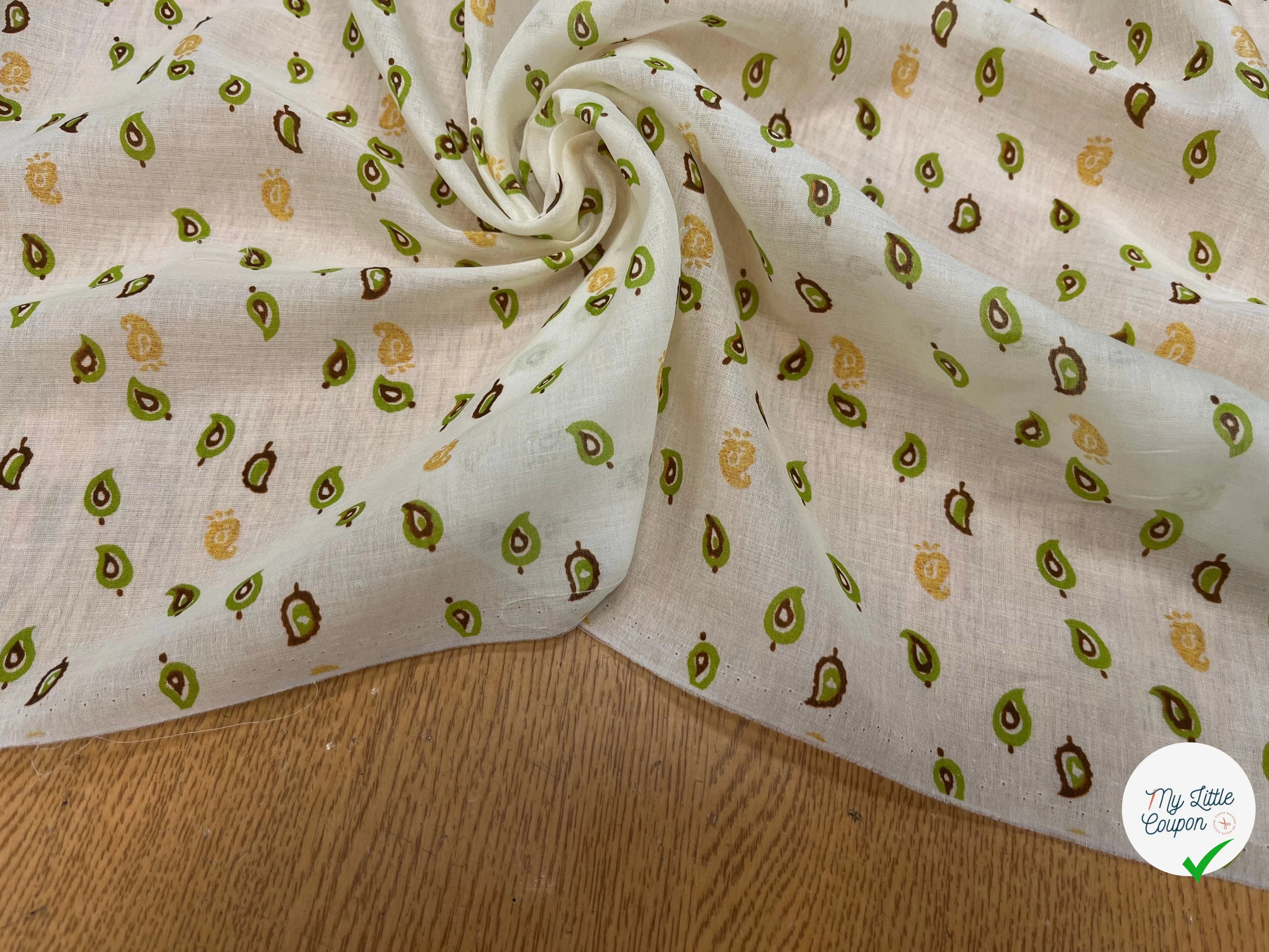 VOILE DE COTON IMPRIMÉ FEUILLES FOND ÉCRU 143CM - My Little Coupon