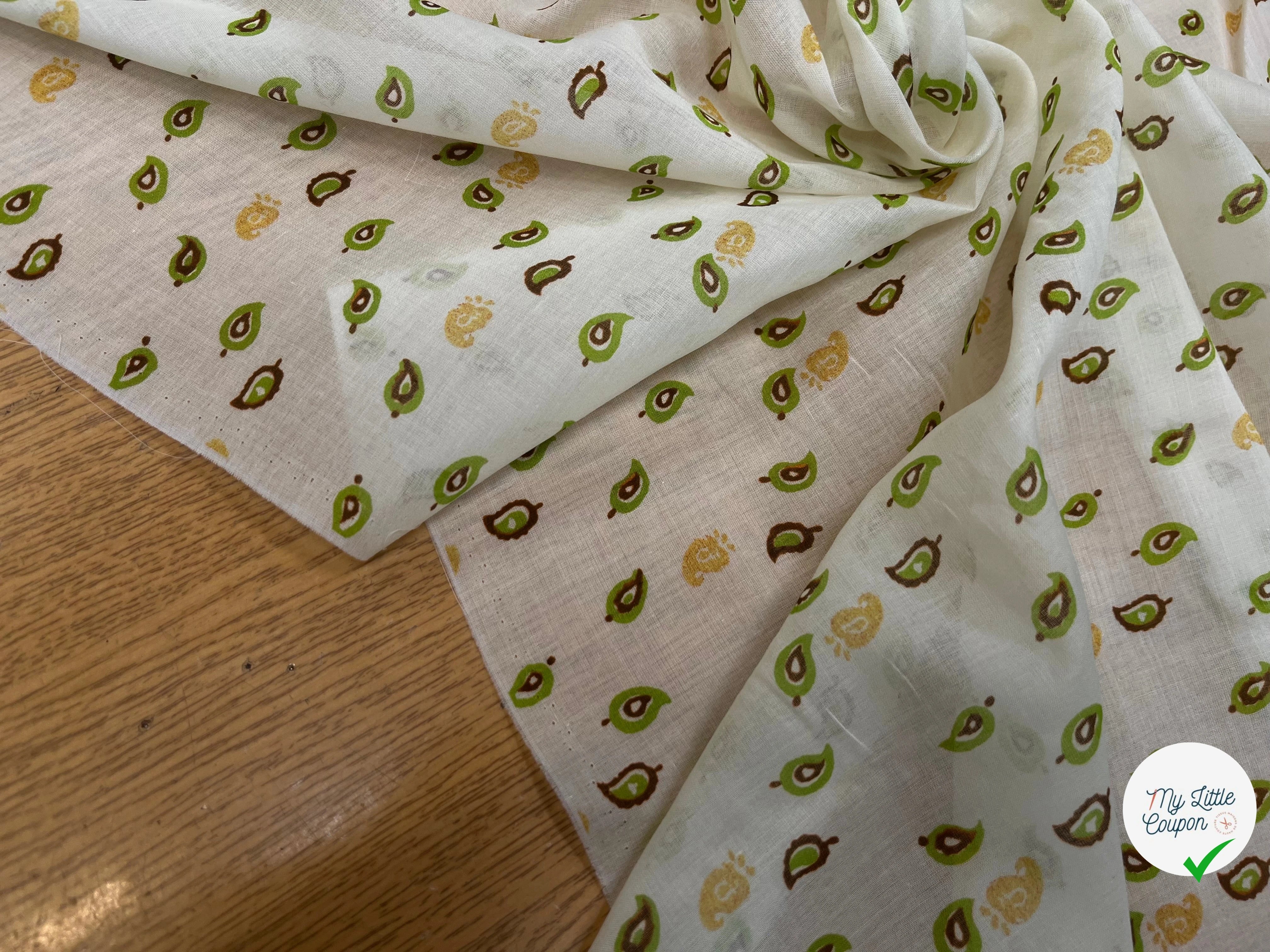 VOILE DE COTON IMPRIMÉ FEUILLES FOND ÉCRU 143CM - My Little Coupon
