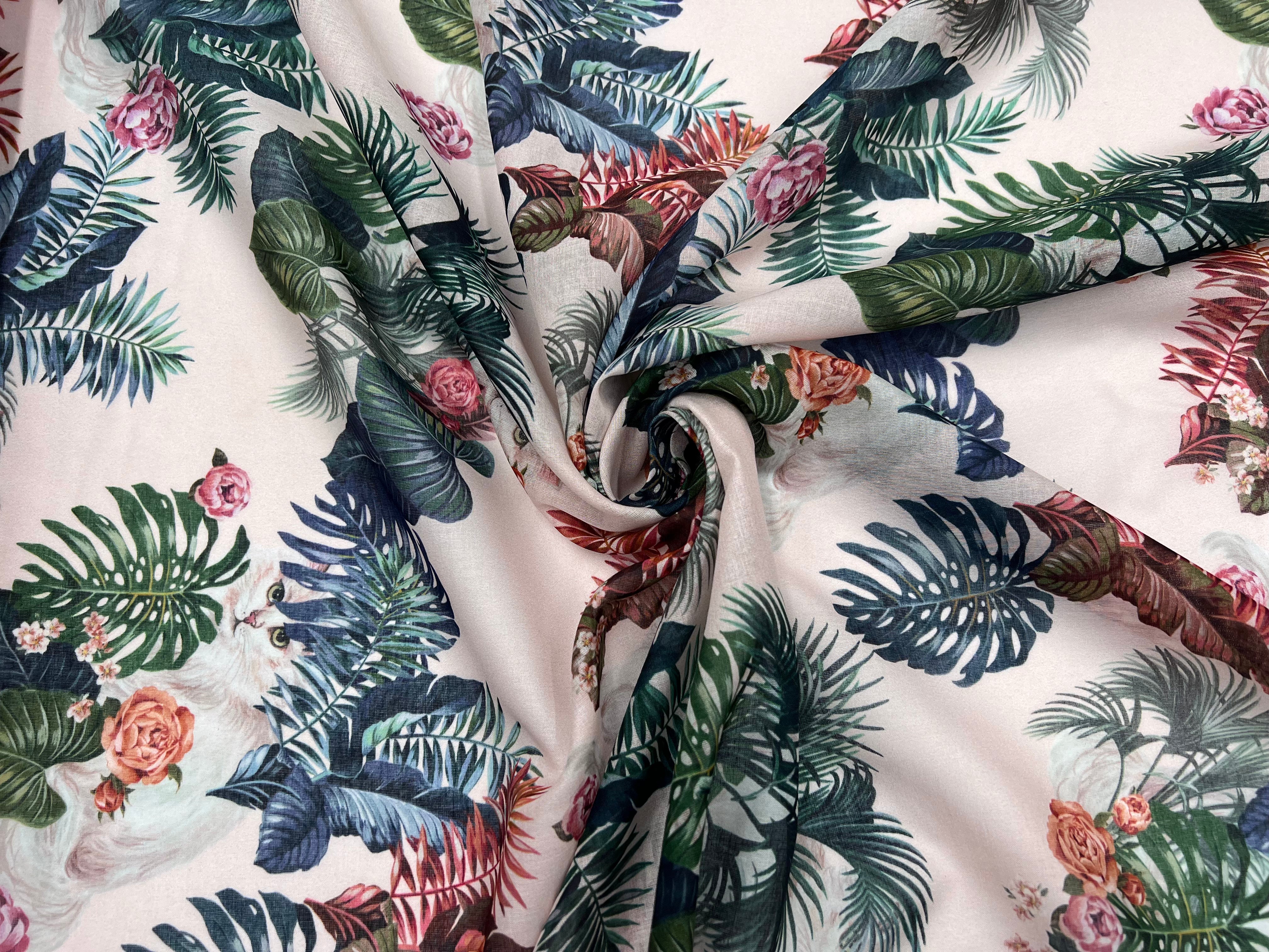 VOILE DE COTON IMPRIMÉ FLORALIE AU REGARD DU CHAT - My Little Coupon