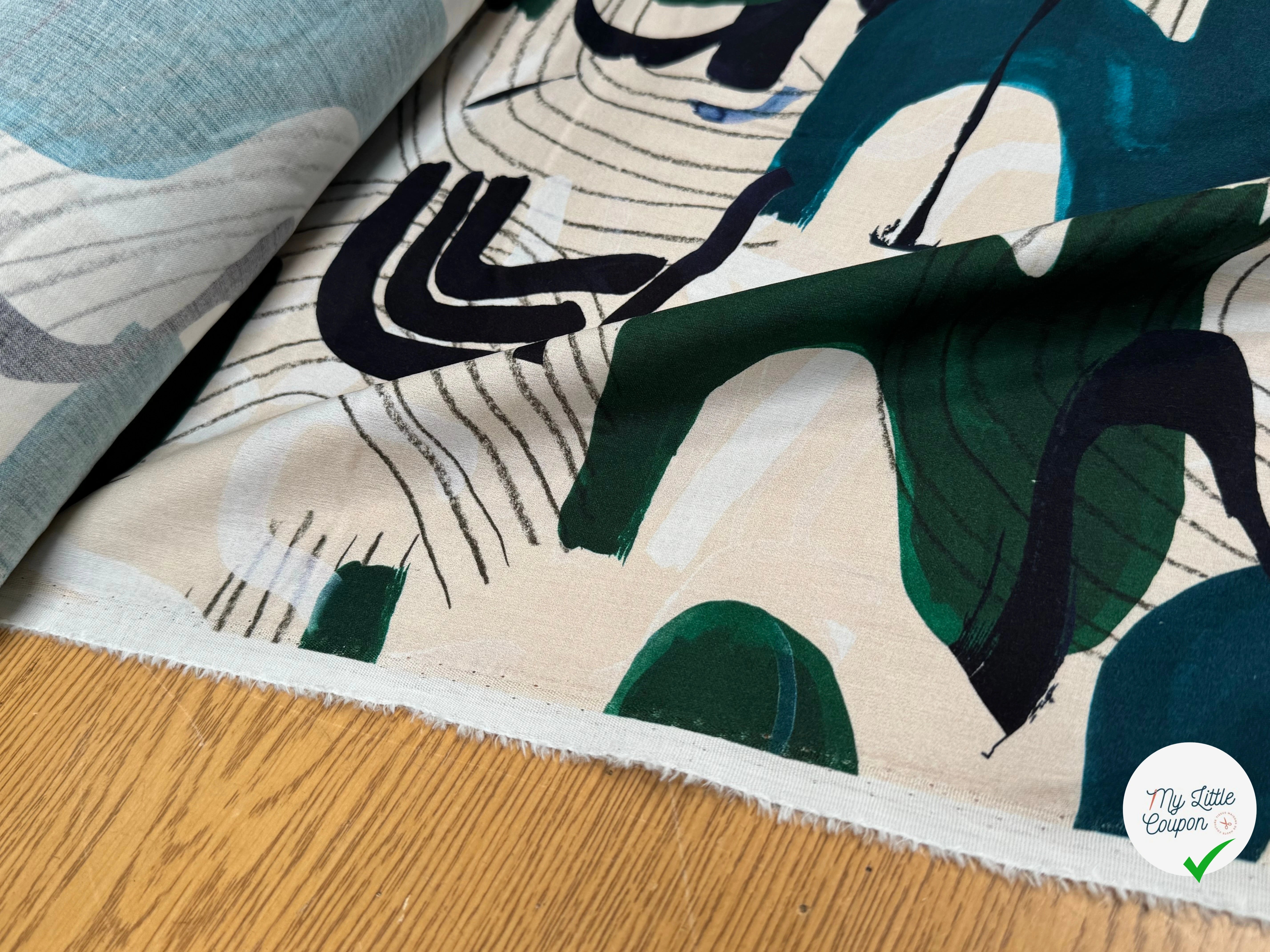 VOILE DE COTON IMPRIMÉ GRAPHIQUE VERT NINFEA MUSIK - My Little Coupon