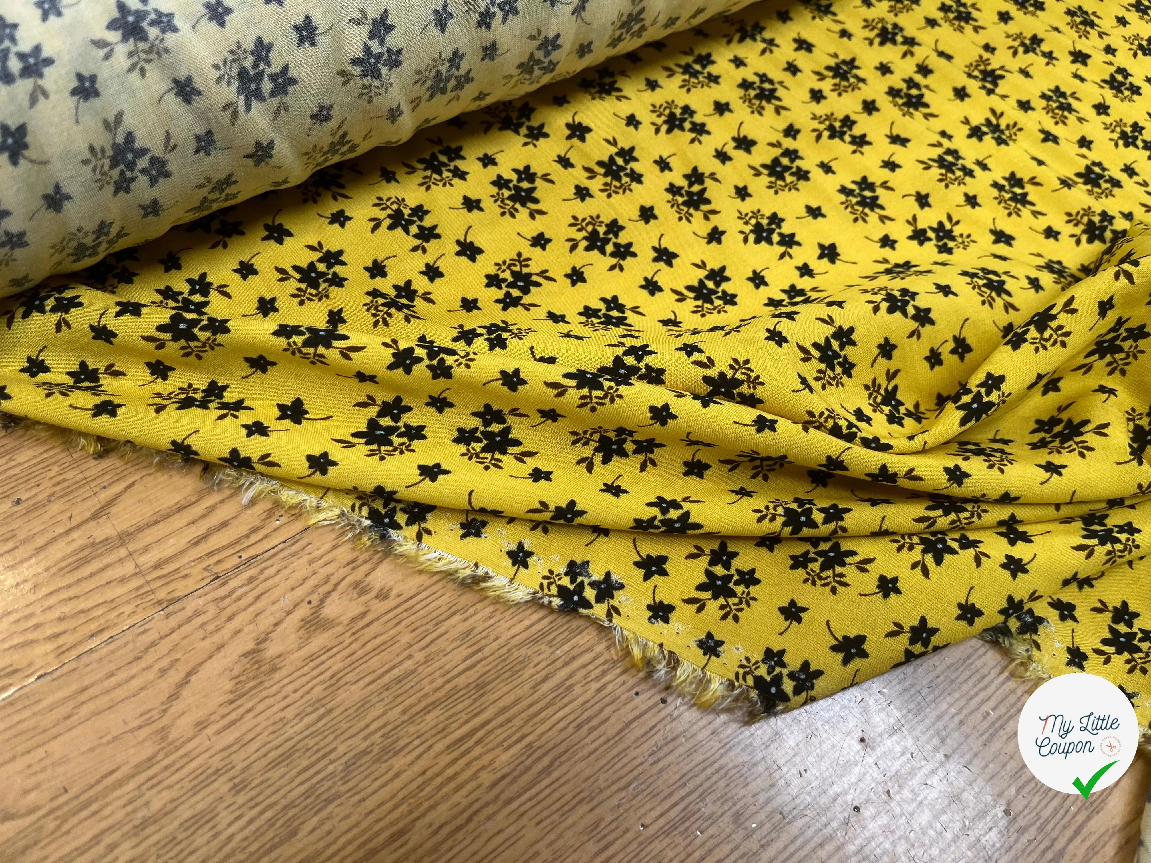 VOILE DE COTON IMPRIMÉ PÉTITES FLEURS FOND JAUNE - My Little Coupon