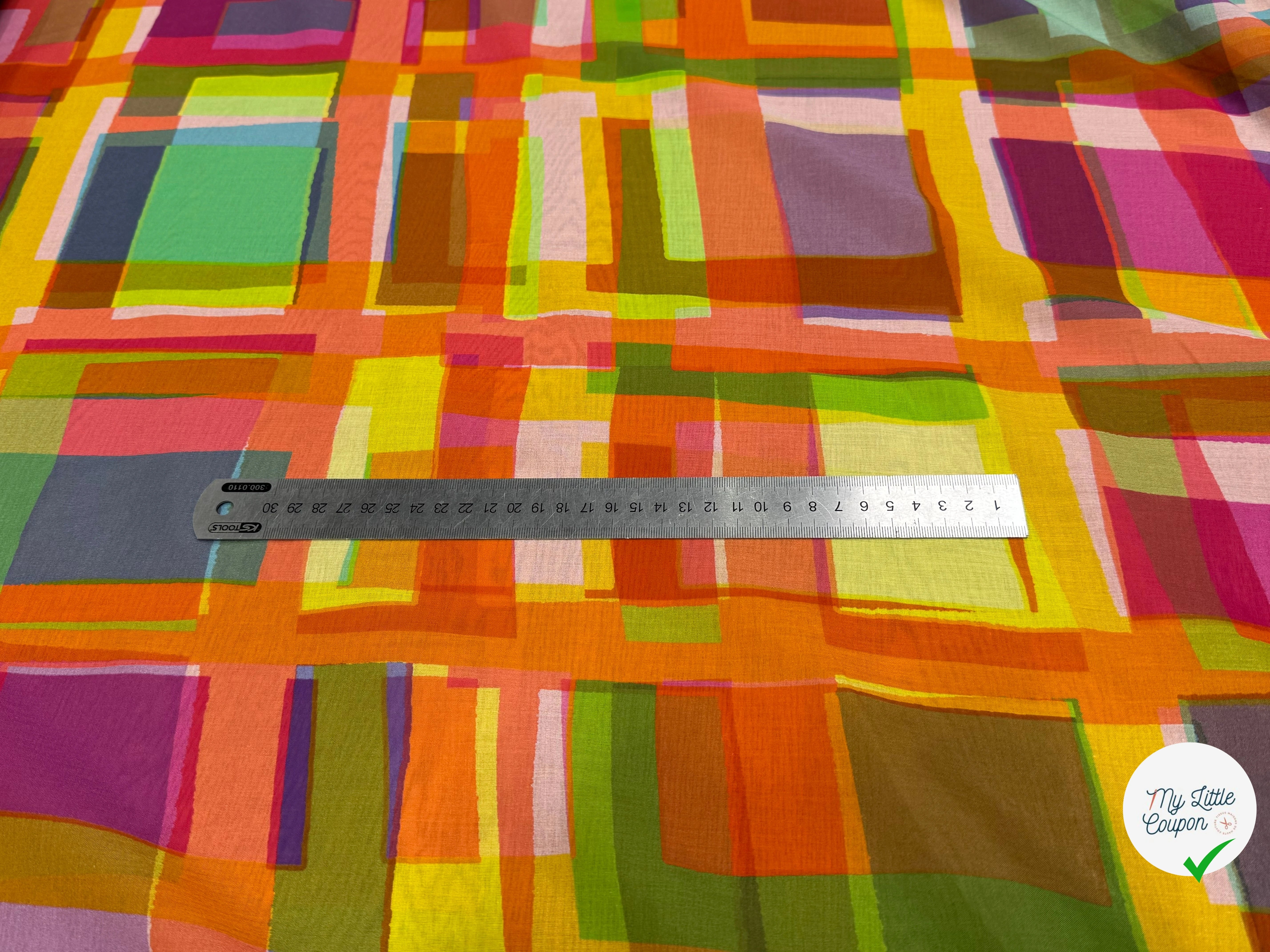 VOILE DE COTON LEGER PLEXI IMPRIMÉ CARREAUX MULTICOLORE - My Little Coupon