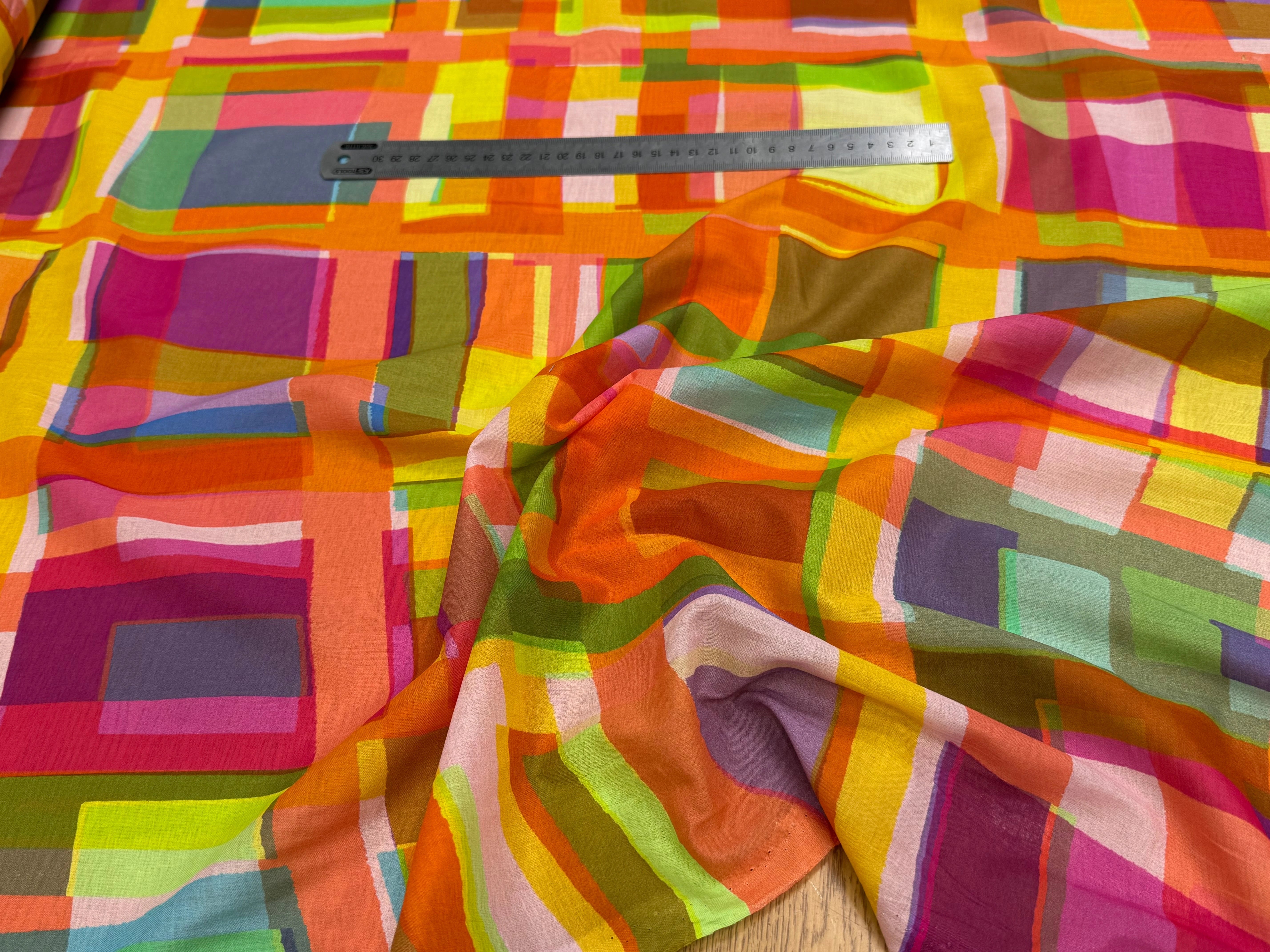 VOILE DE COTON LEGER PLEXI IMPRIMÉ CARREAUX MULTICOLORE - My Little Coupon