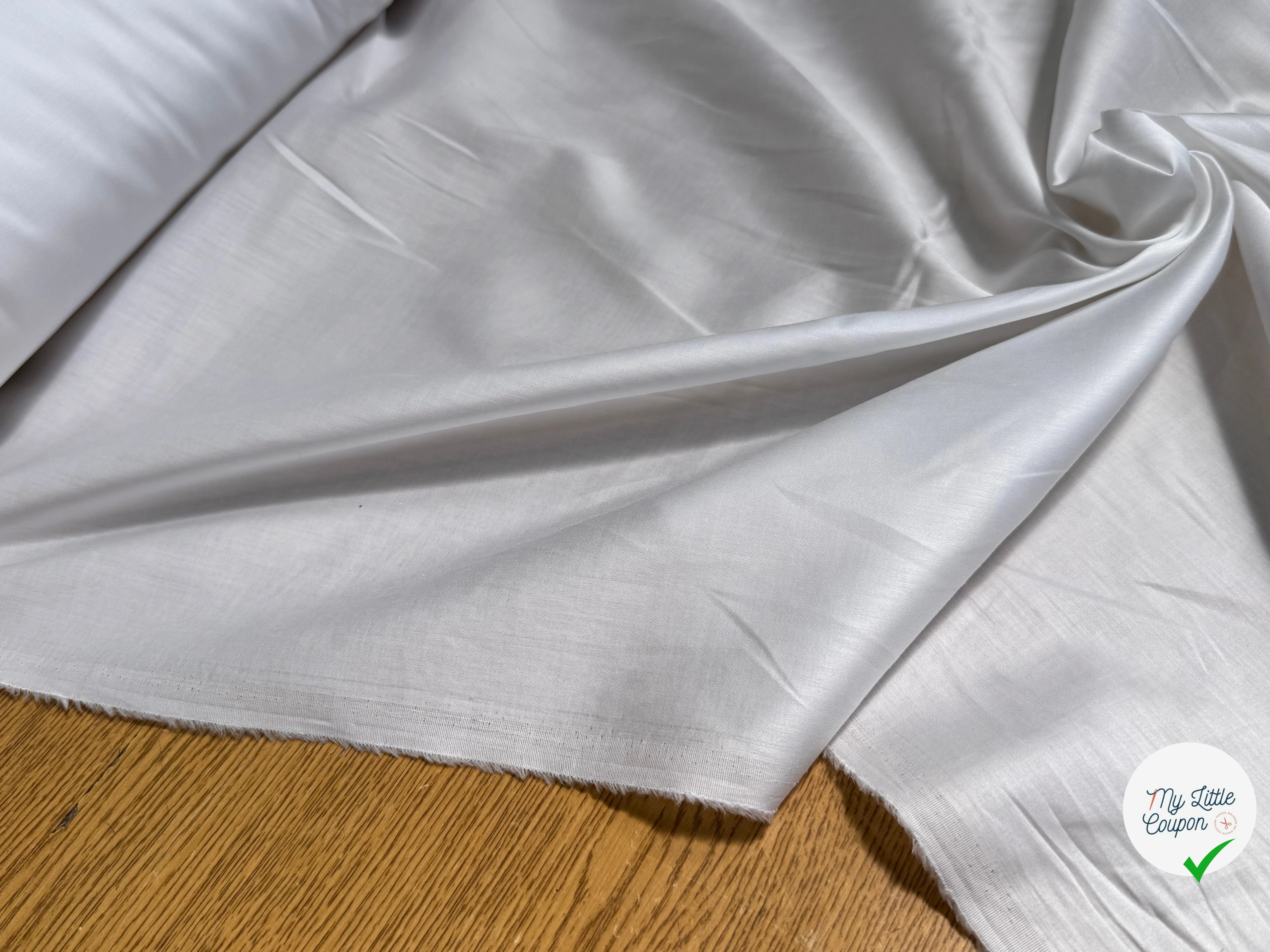 VOILE DE COTON LÉGÈREMENT STRETCH SATINÉ BLANC - My Little Coupon
