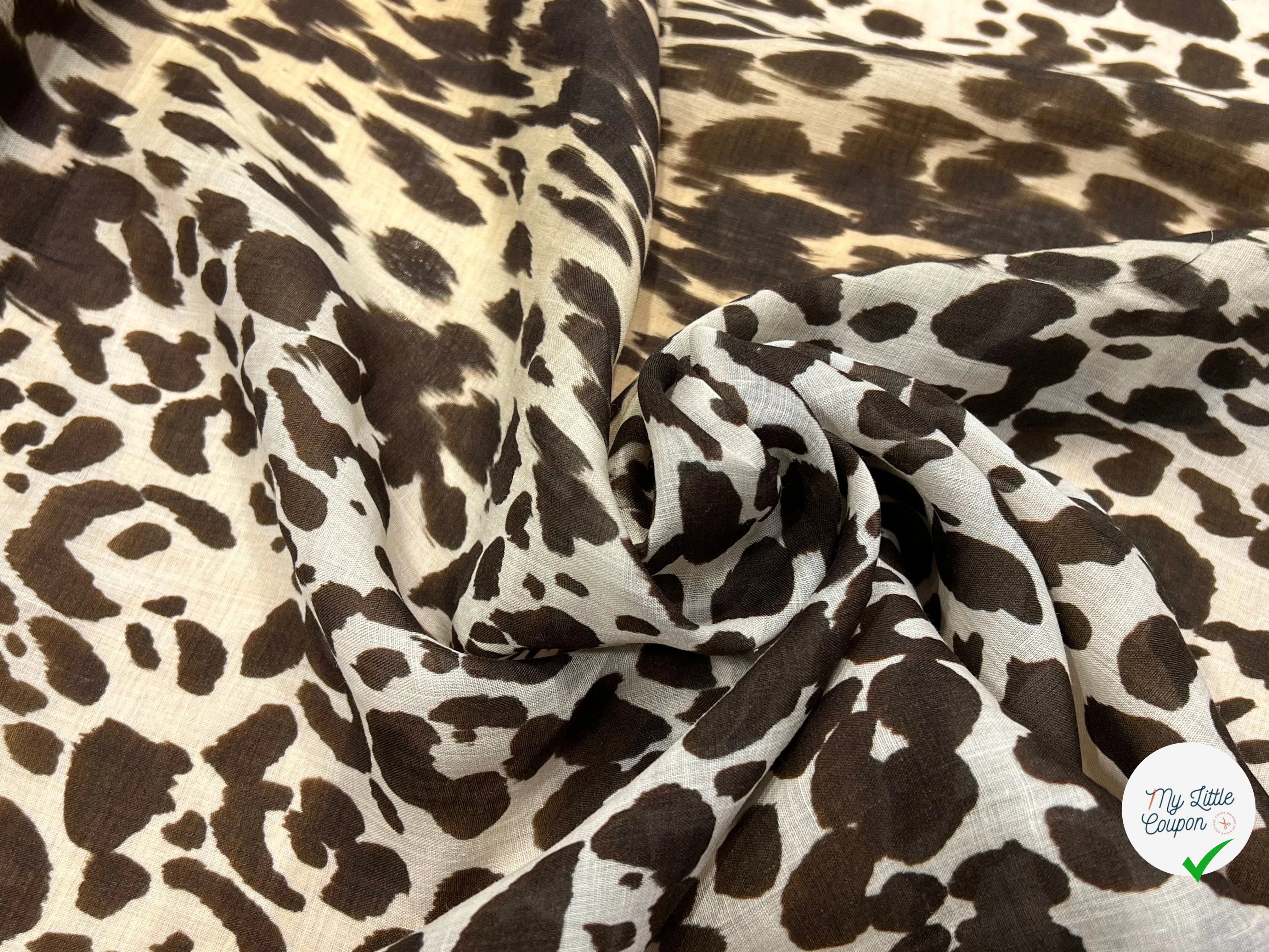 VOILE DE COTON MOTIF LÉOPARD BEIGE MARRON 140CM - My Little Coupon