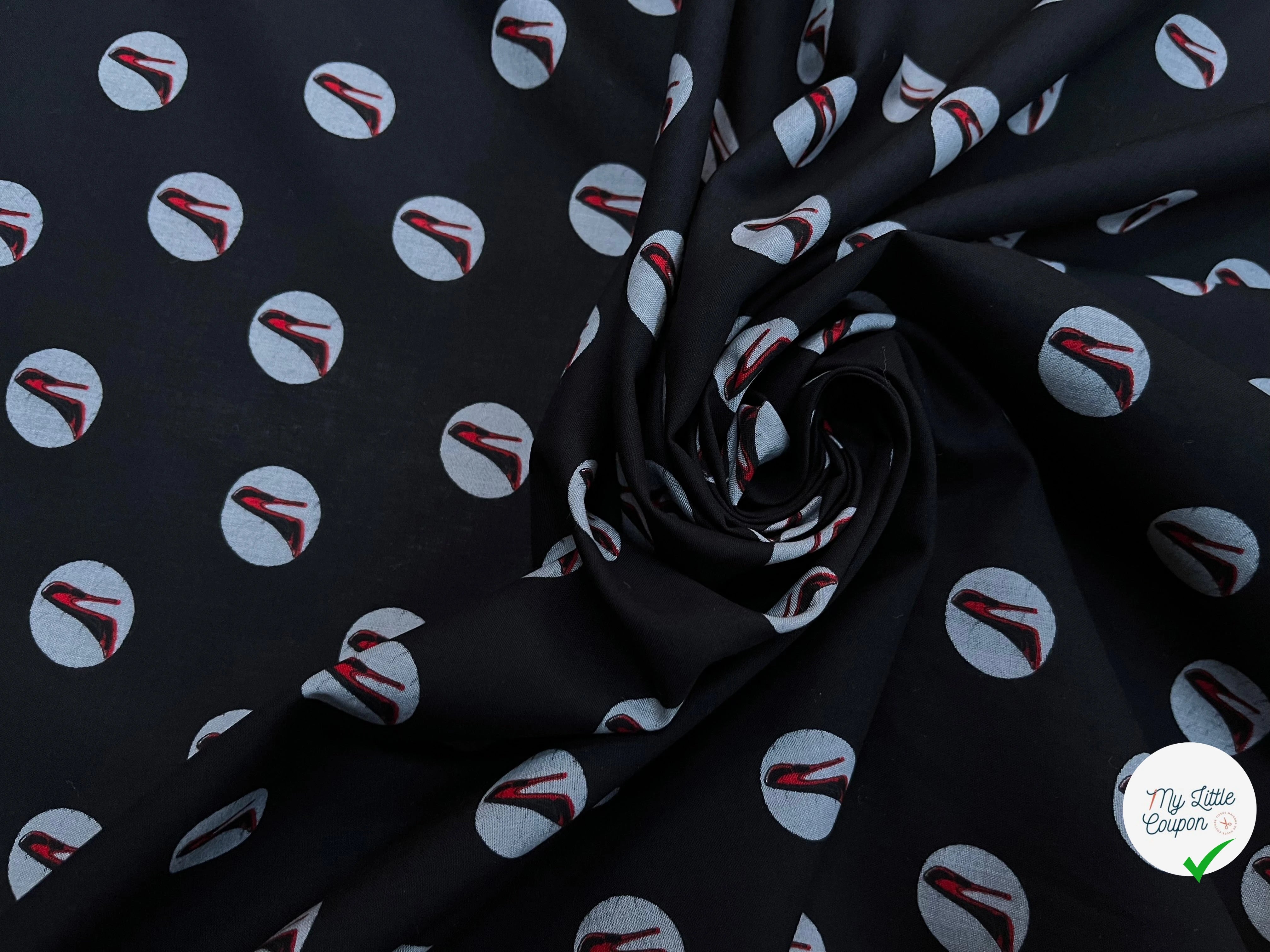 VOILE DE COTON NOIR MOTIF IMPRIMÉS ESCARPINS - My Little Coupon