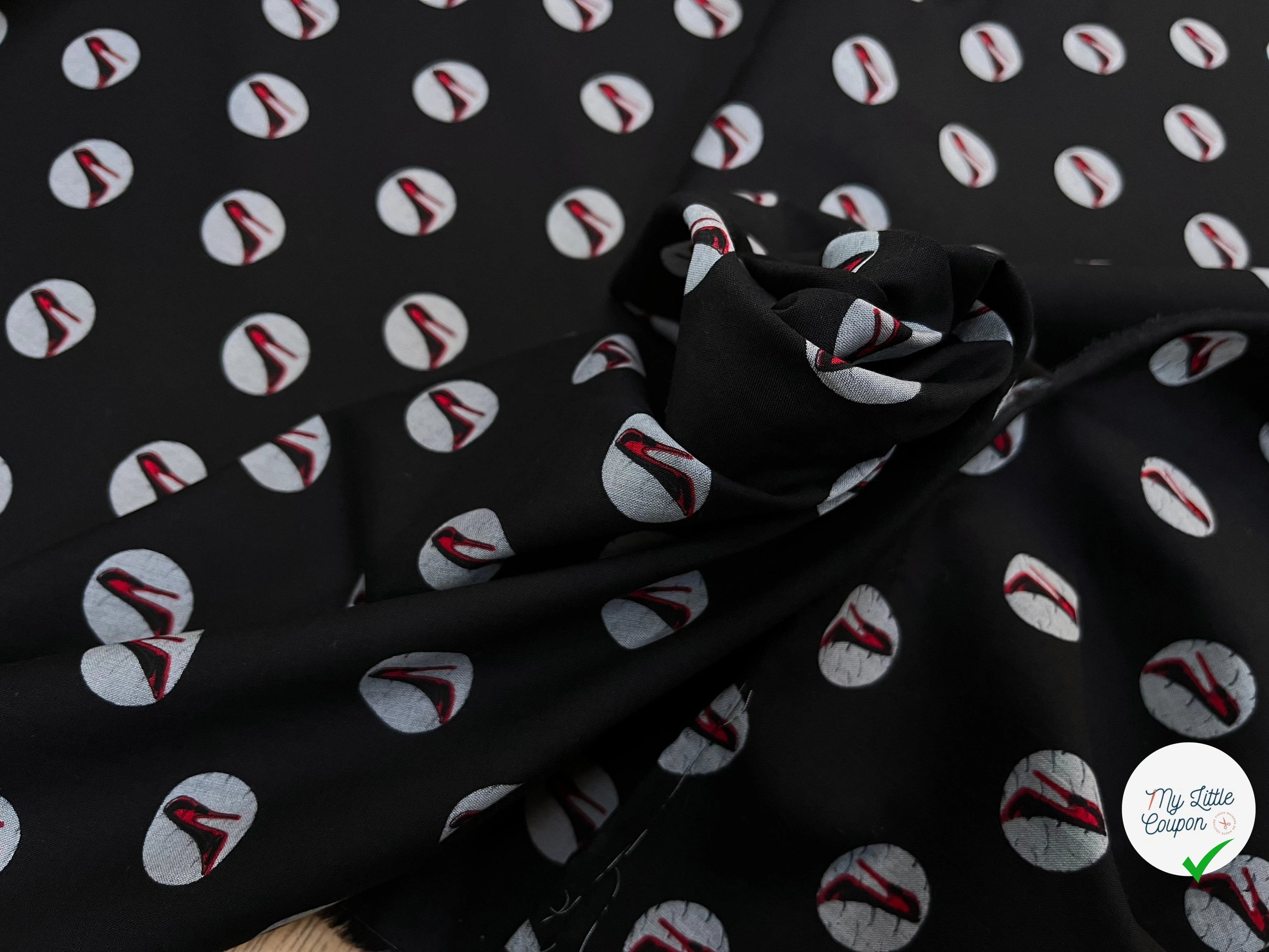 VOILE DE COTON NOIR MOTIF IMPRIMÉS ESCARPINS - My Little Coupon