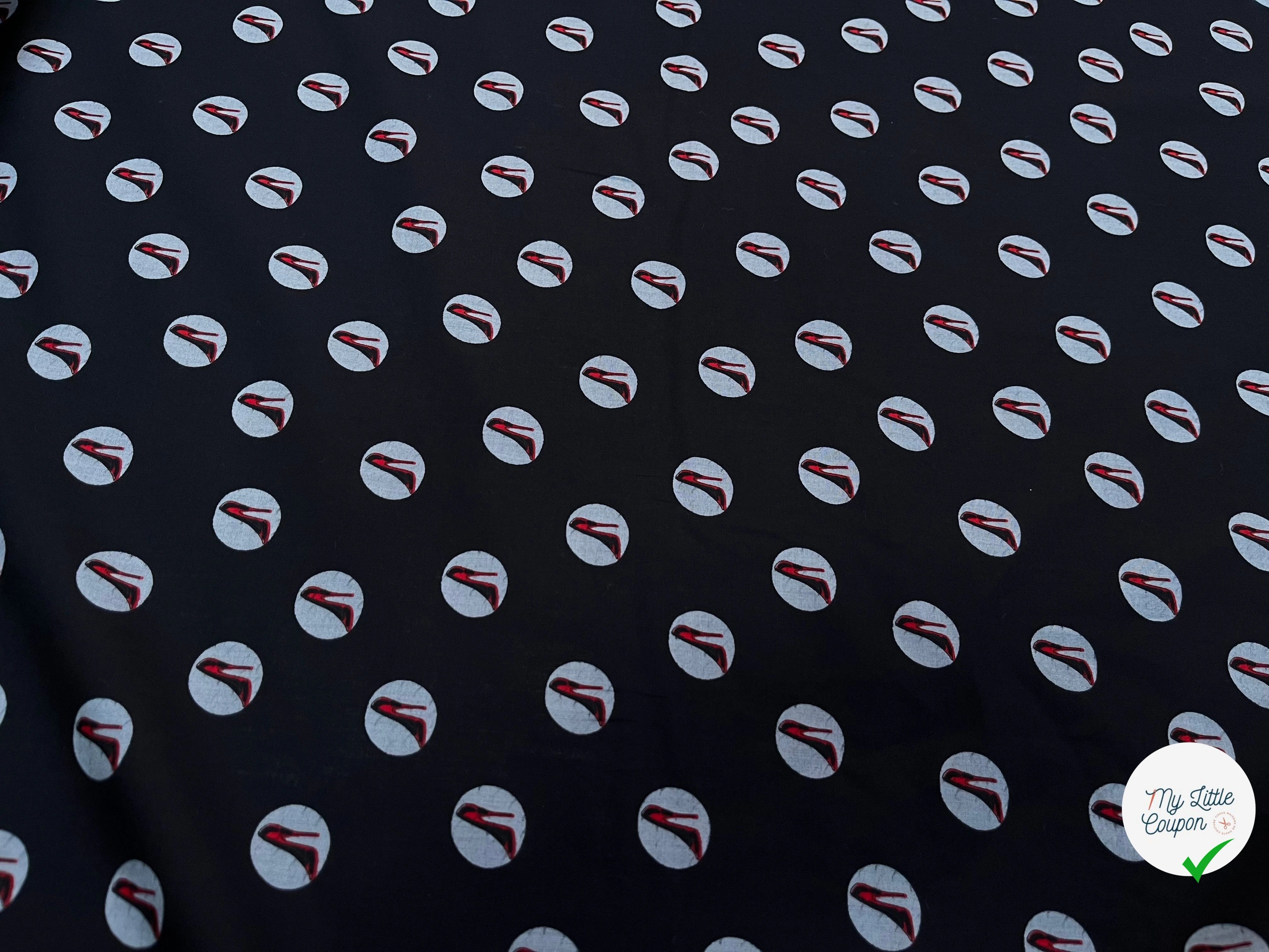 VOILE DE COTON NOIR MOTIF IMPRIMÉS ESCARPINS - My Little Coupon