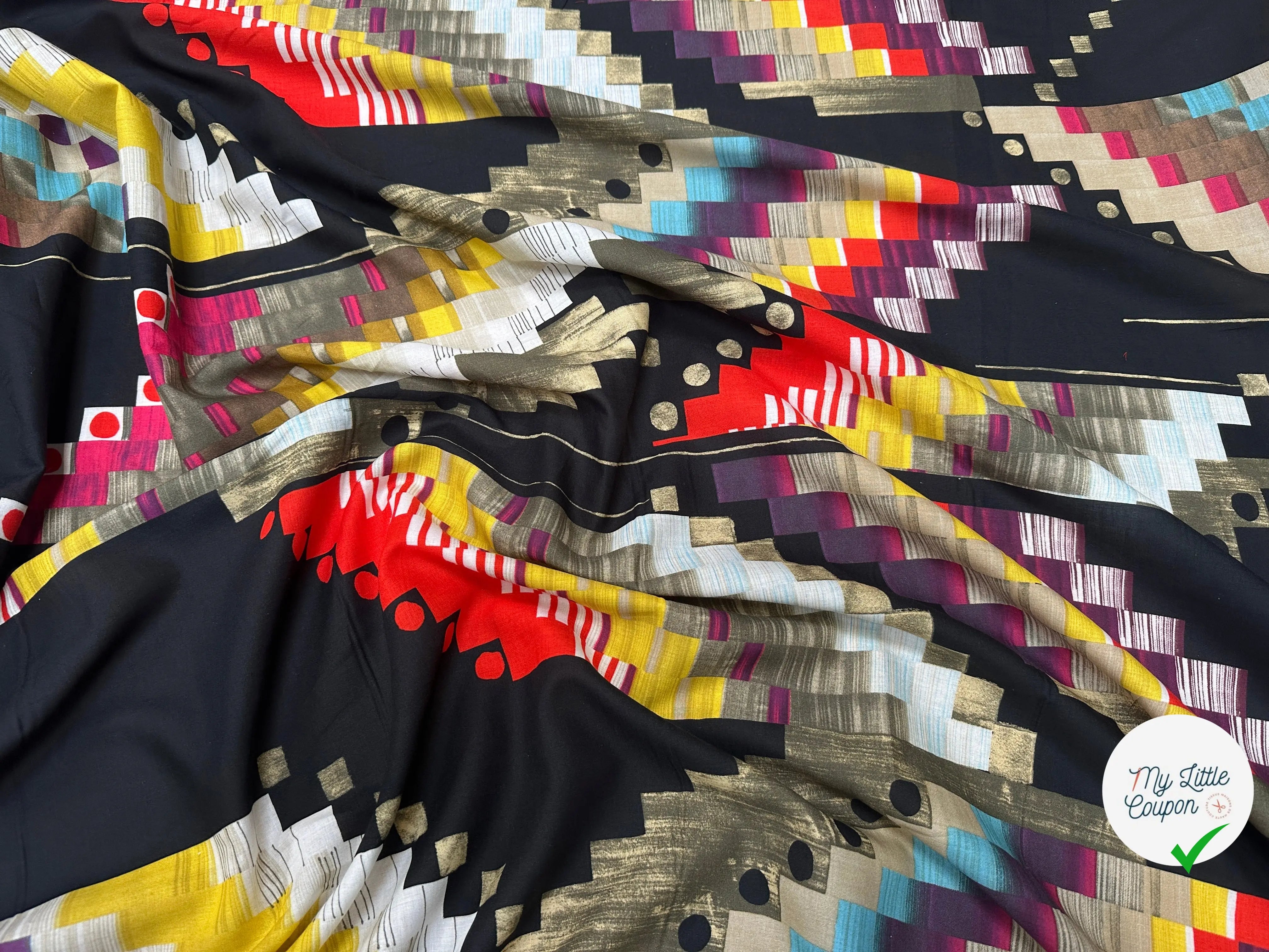 VOILE DE COTON ORIGAMI DE COULEUR FOND NOIR - My Little Coupon