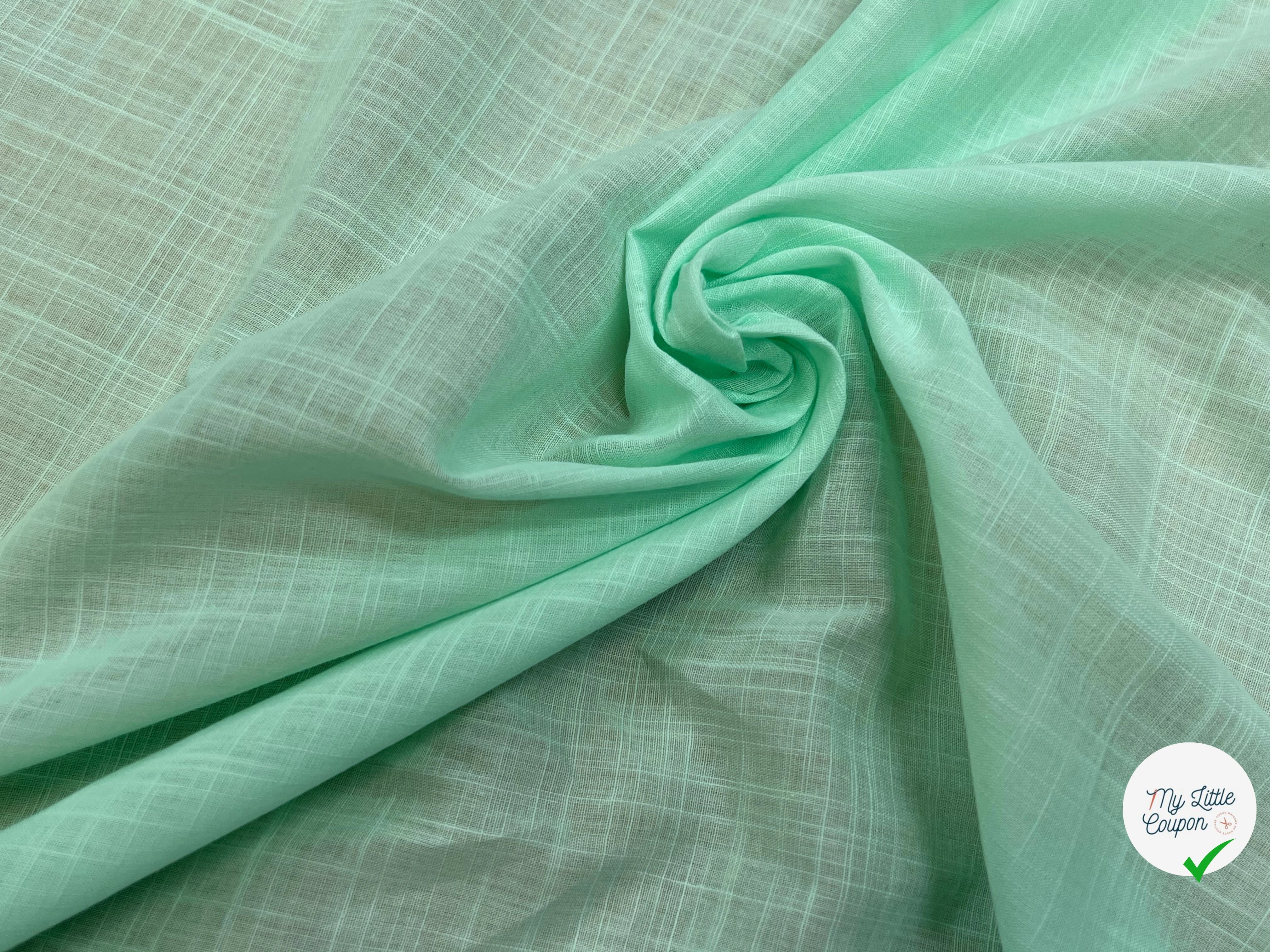 VOILE DE COTON QUADRILLÉ FLUIDE VERT MENTHE 146CM - My Little Coupon