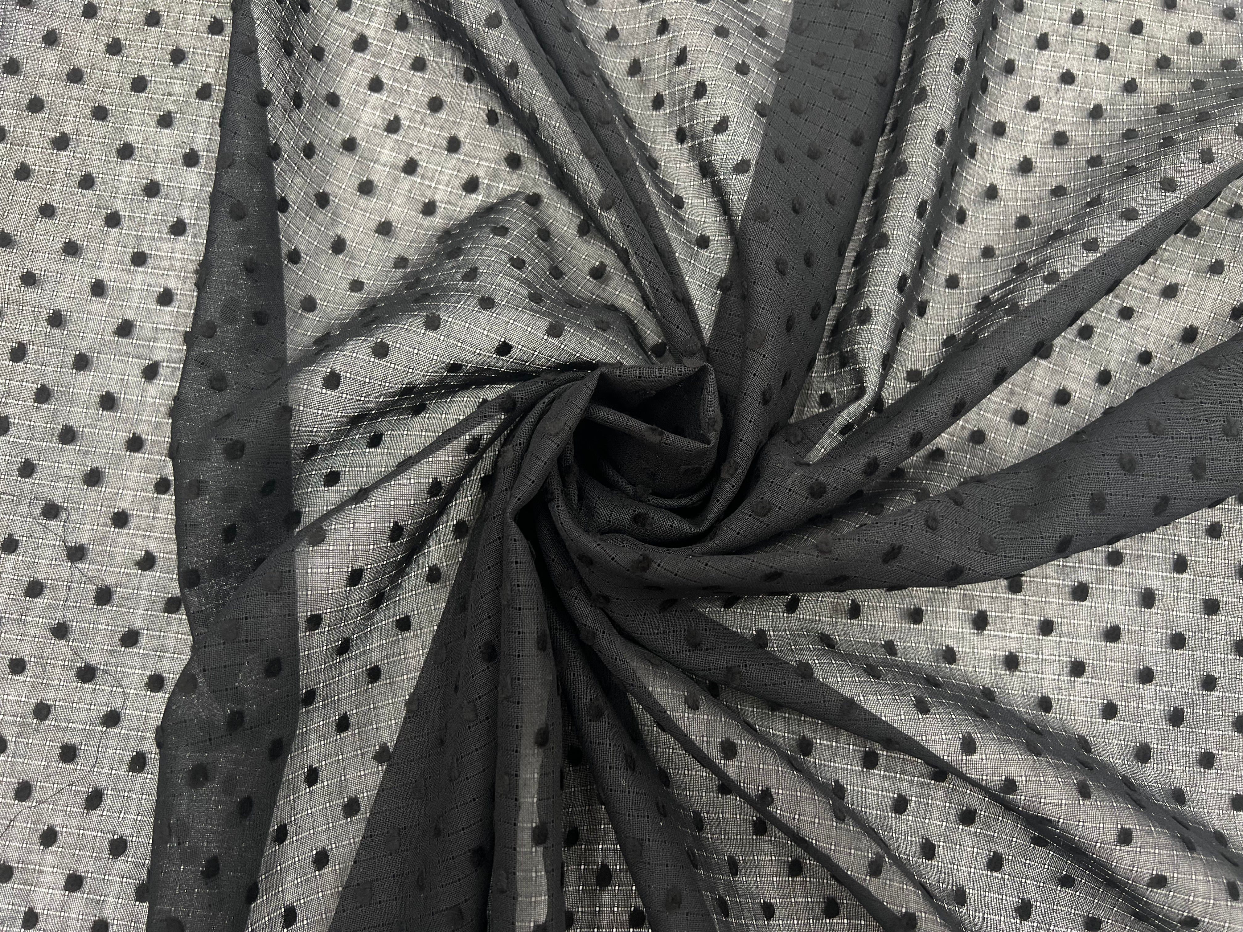 VOILE DE COTON QUADRILLÉ PLUMETIS NOIR FLOCHÉ MSO