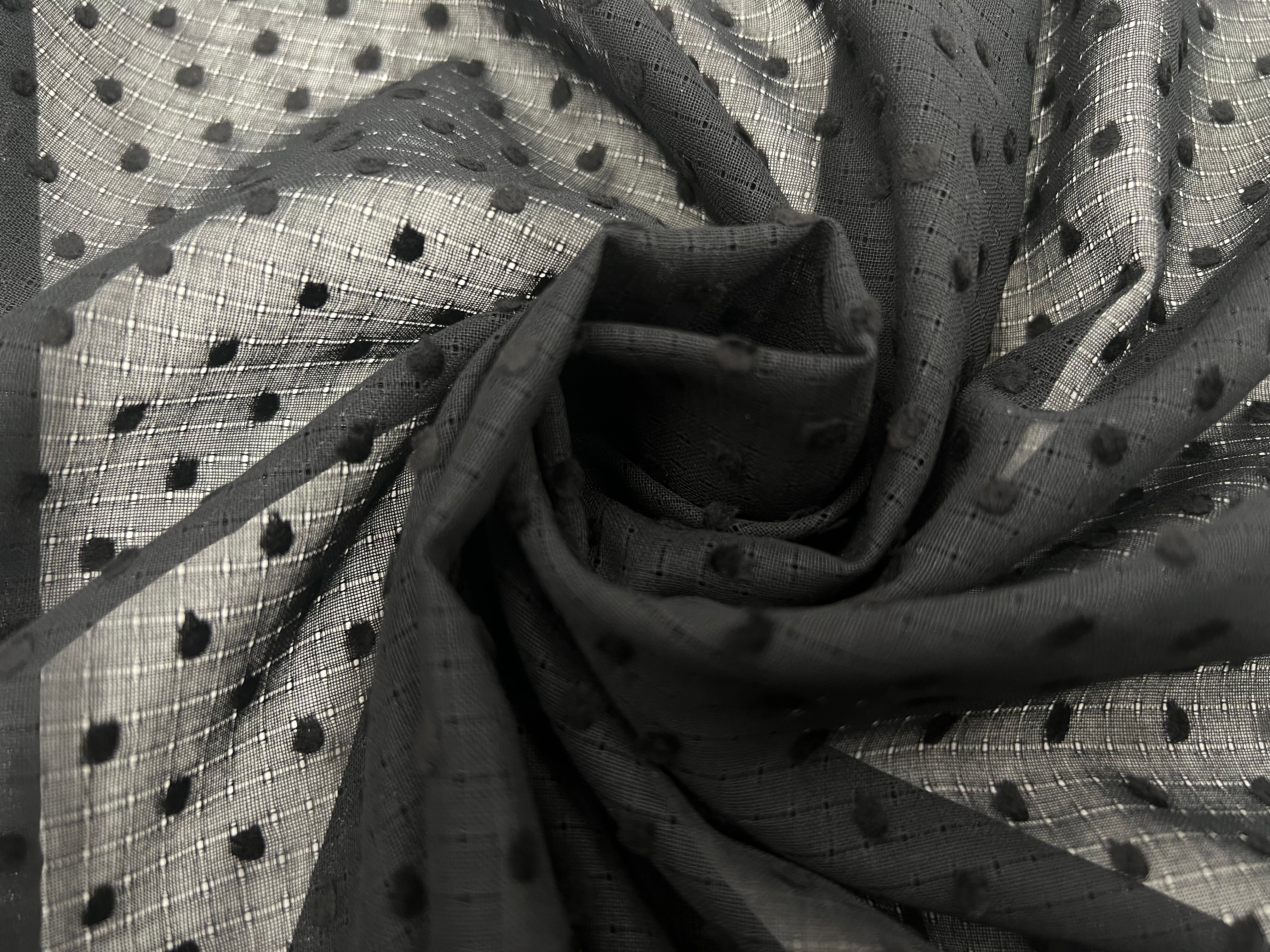 VOILE DE COTON QUADRILLÉ PLUMETIS NOIR FLOCHÉ MSO
