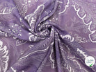 VOILE DE COTON VIOLET MOTIF FEUILLE BLANCHE - My Little Coupon