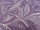 VOILE DE COTON VIOLET MOTIF FEUILLE BLANCHE - My Little Coupon