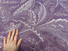 VOILE DE COTON VIOLET MOTIF FEUILLE BLANCHE - My Little Coupon