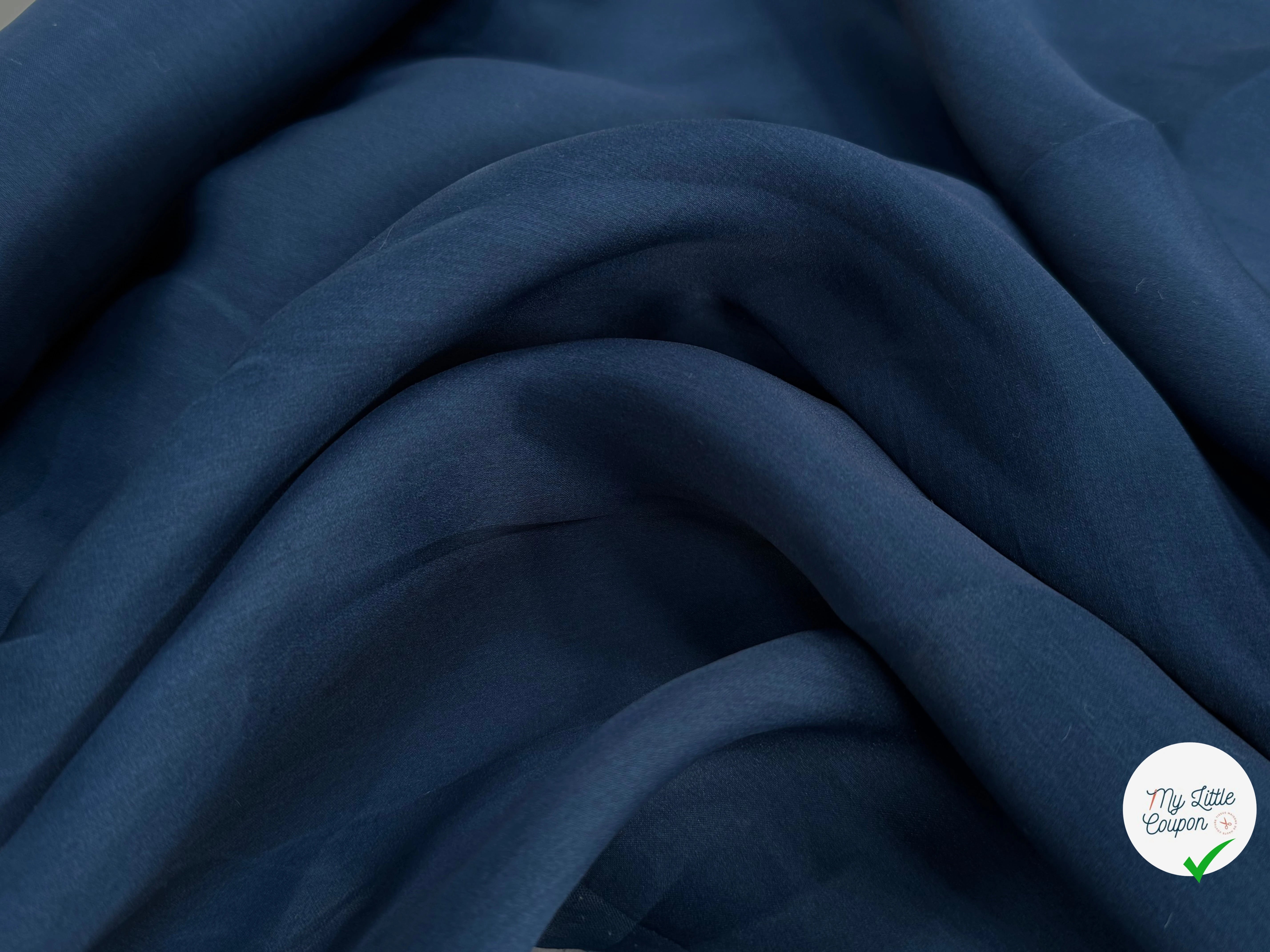VOILE DE SOIE LISSE LEGEREMENT SATINÉ BLEU NUIT - My Little Coupon