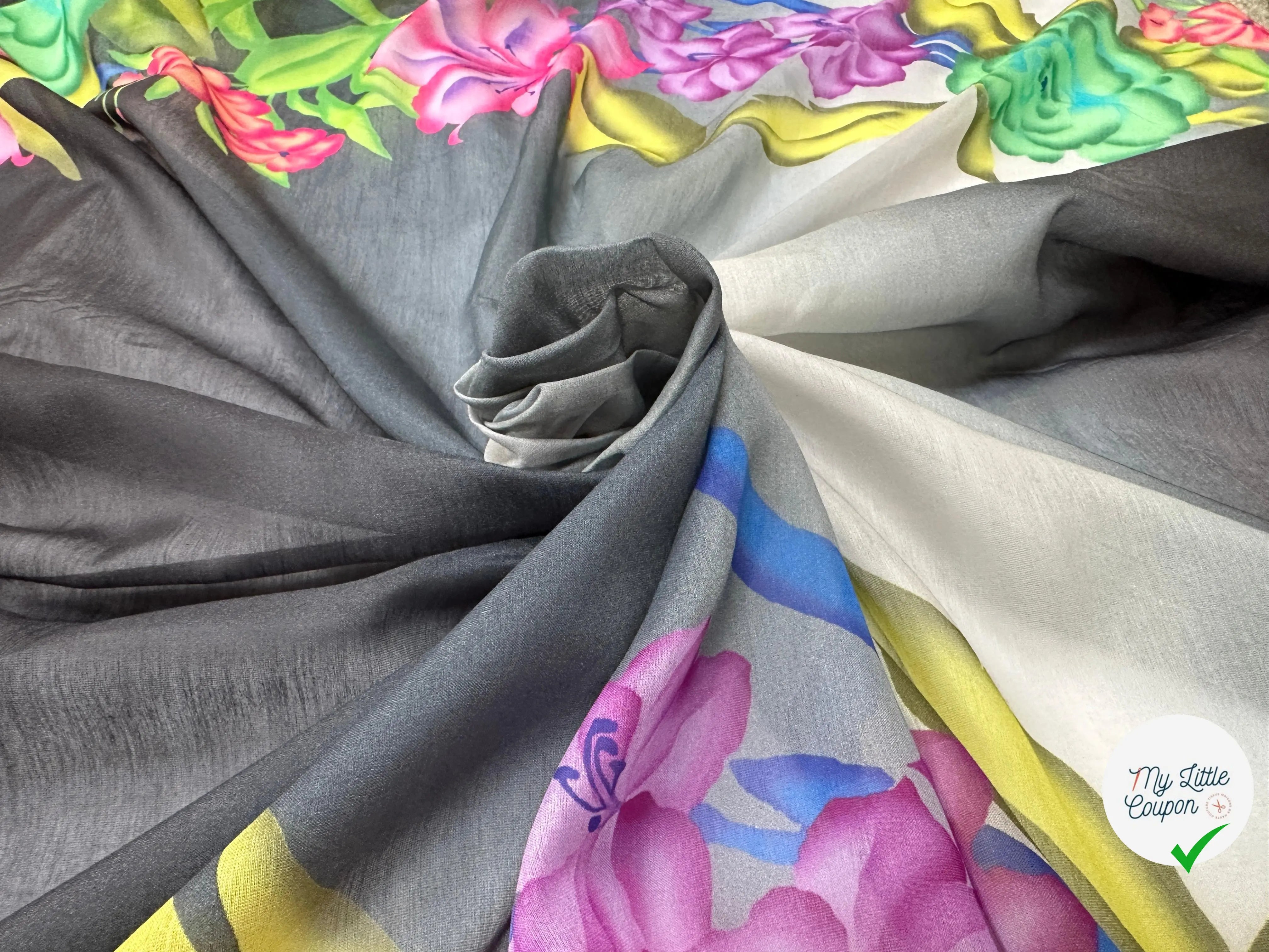 VOILE EMERISÉ COTON SOIE BASES DE FLEURS - My Little Coupon