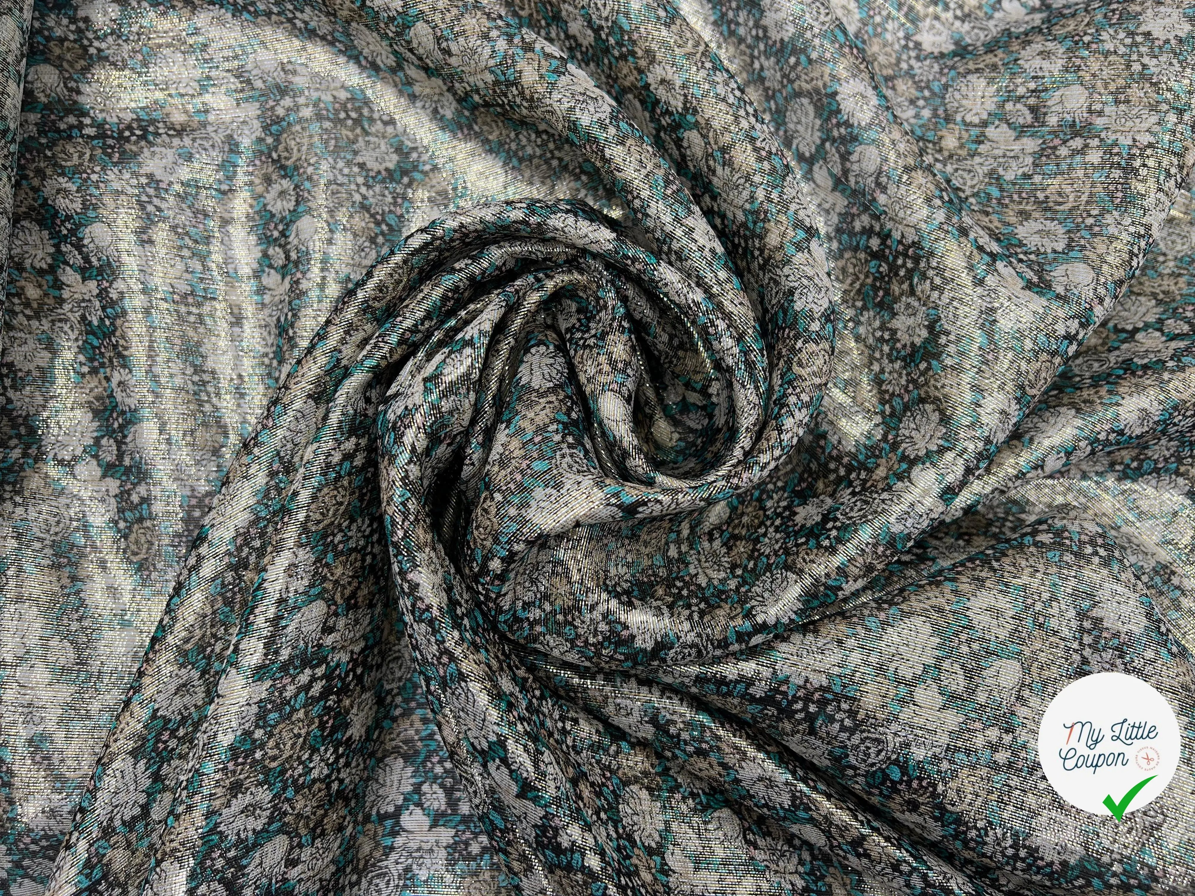 VOILE IMPRIMÉ MÉTALLISÉ OR PETITES FLEURS - My Little Coupon - tissu - coudre