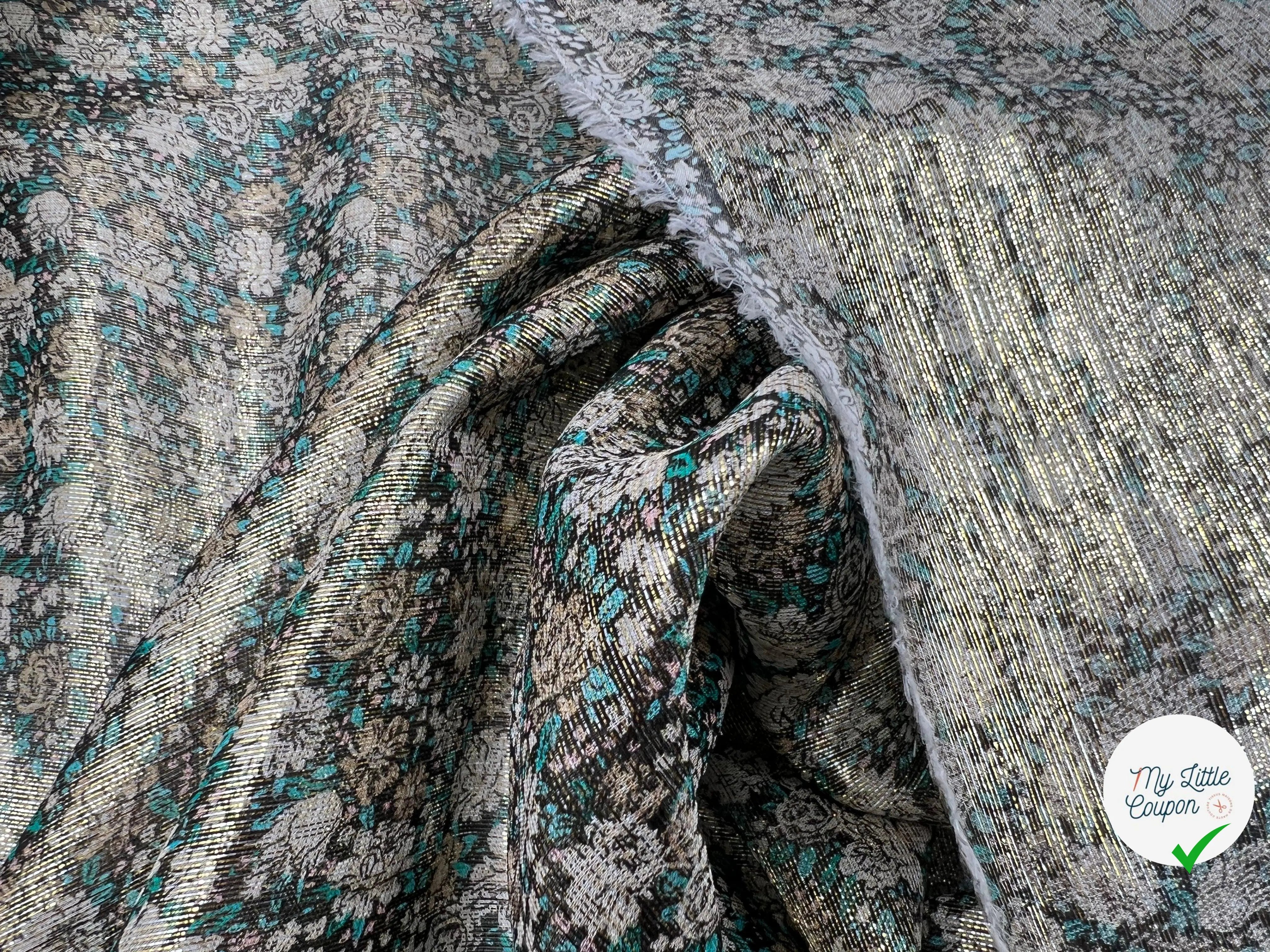 VOILE IMPRIMÉ MÉTALLISÉ OR PETITES FLEURS - My Little Coupon - tissu - coudre