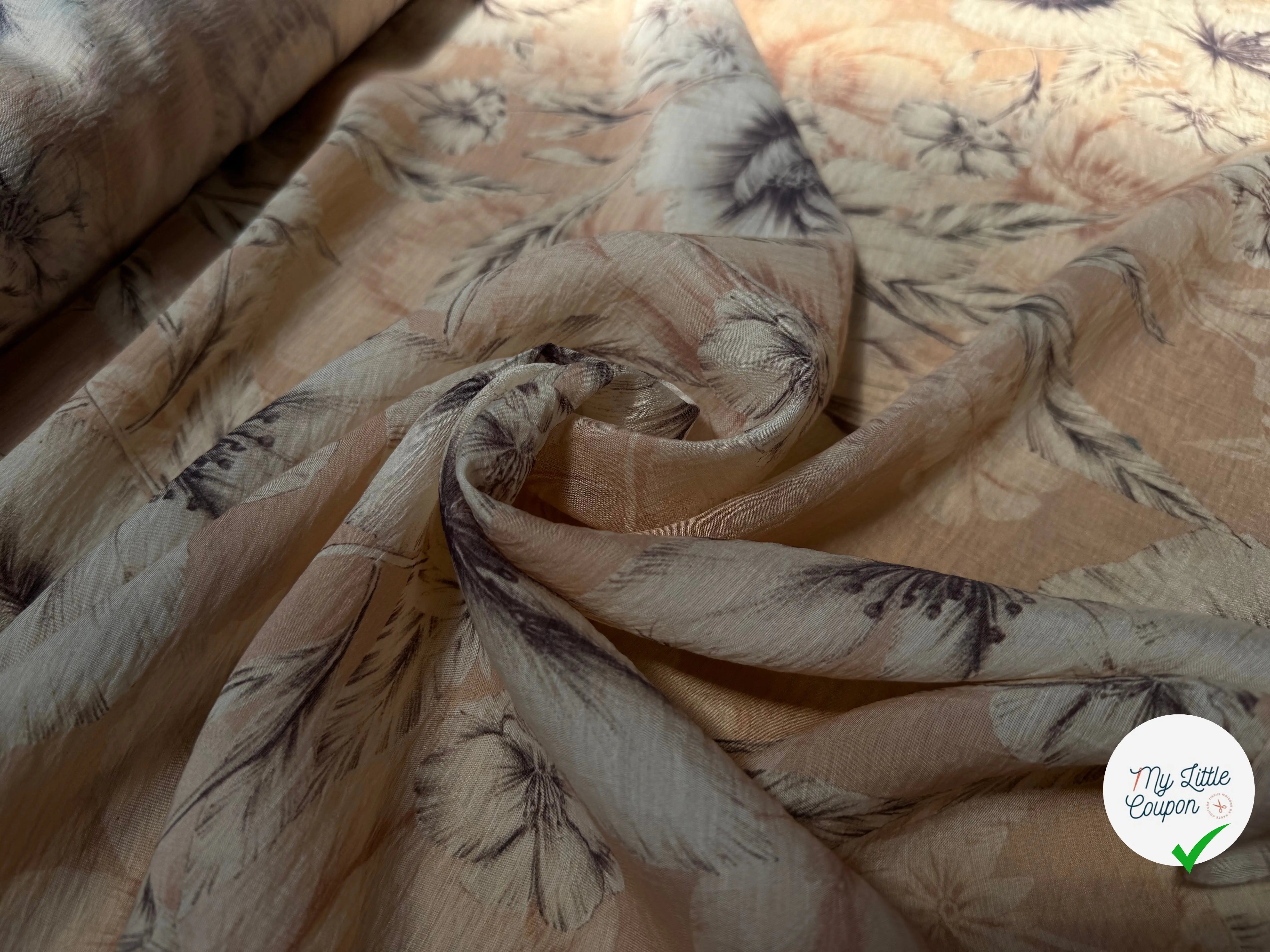 VOILE LYOCEL EFFET CRINKLE FOND ROSE MOTIFS FLEURS - My Little Coupon