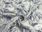 VOILE TISSÉ REBRODÉ FEUILLAGE INDIGO - My Little Coupon - tissu - coudre