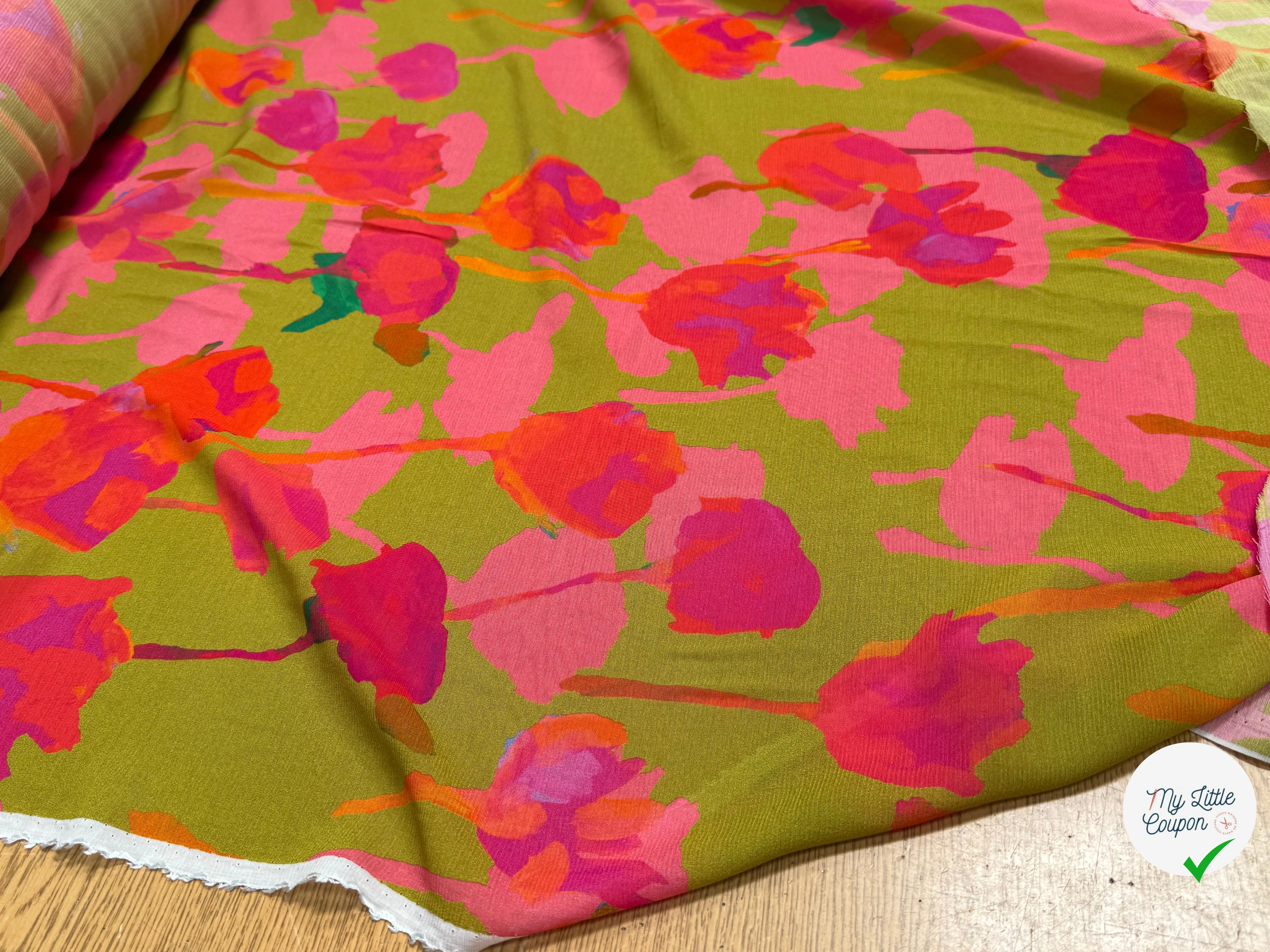 VOILE VISCOSE SOIE IMPRIMÉ FLORAL ROUGE SILK JOURDETE - My Little Coupon