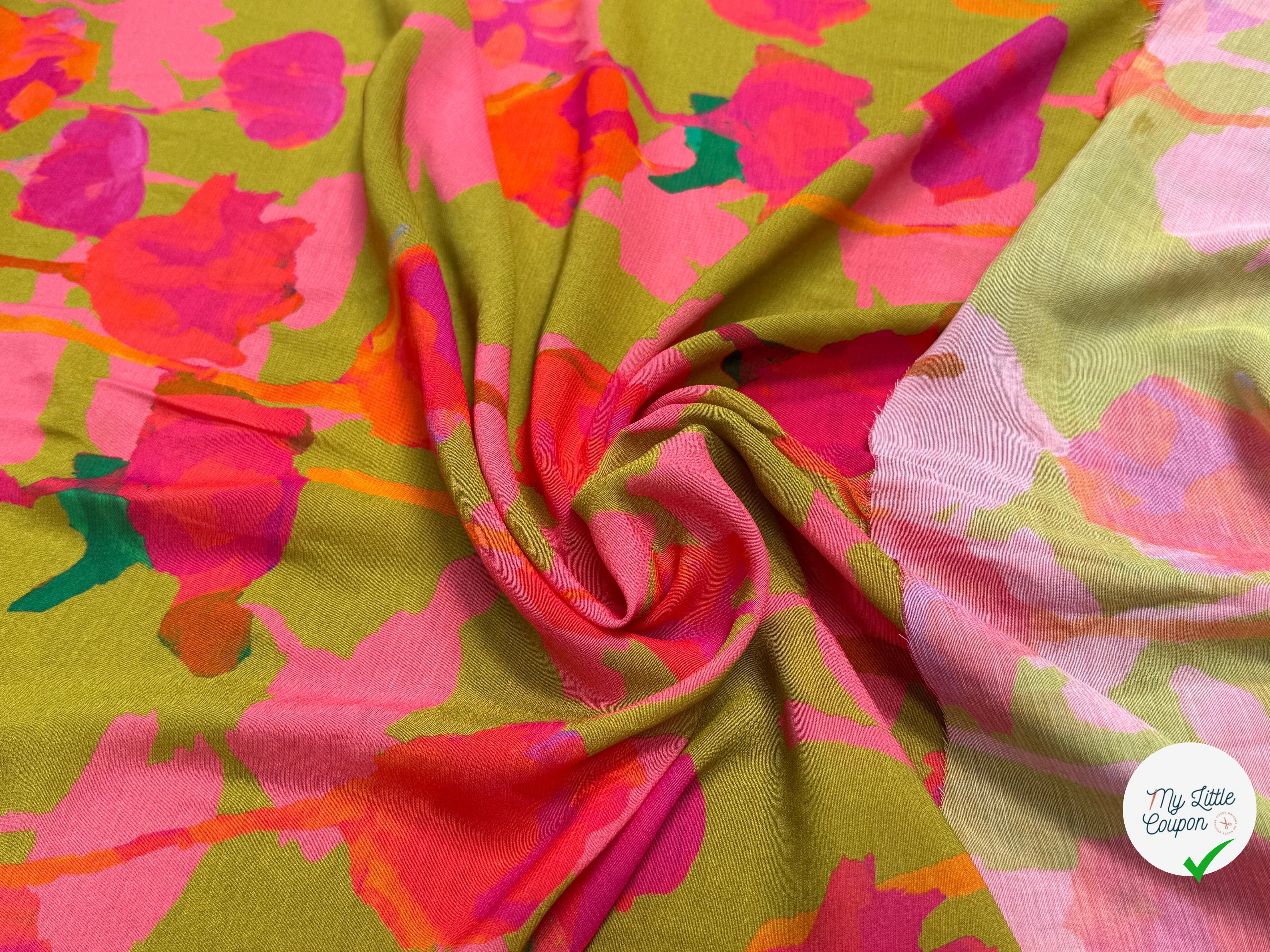 VOILE VISCOSE SOIE IMPRIMÉ FLORAL ROUGE SILK JOURDETE - My Little Coupon