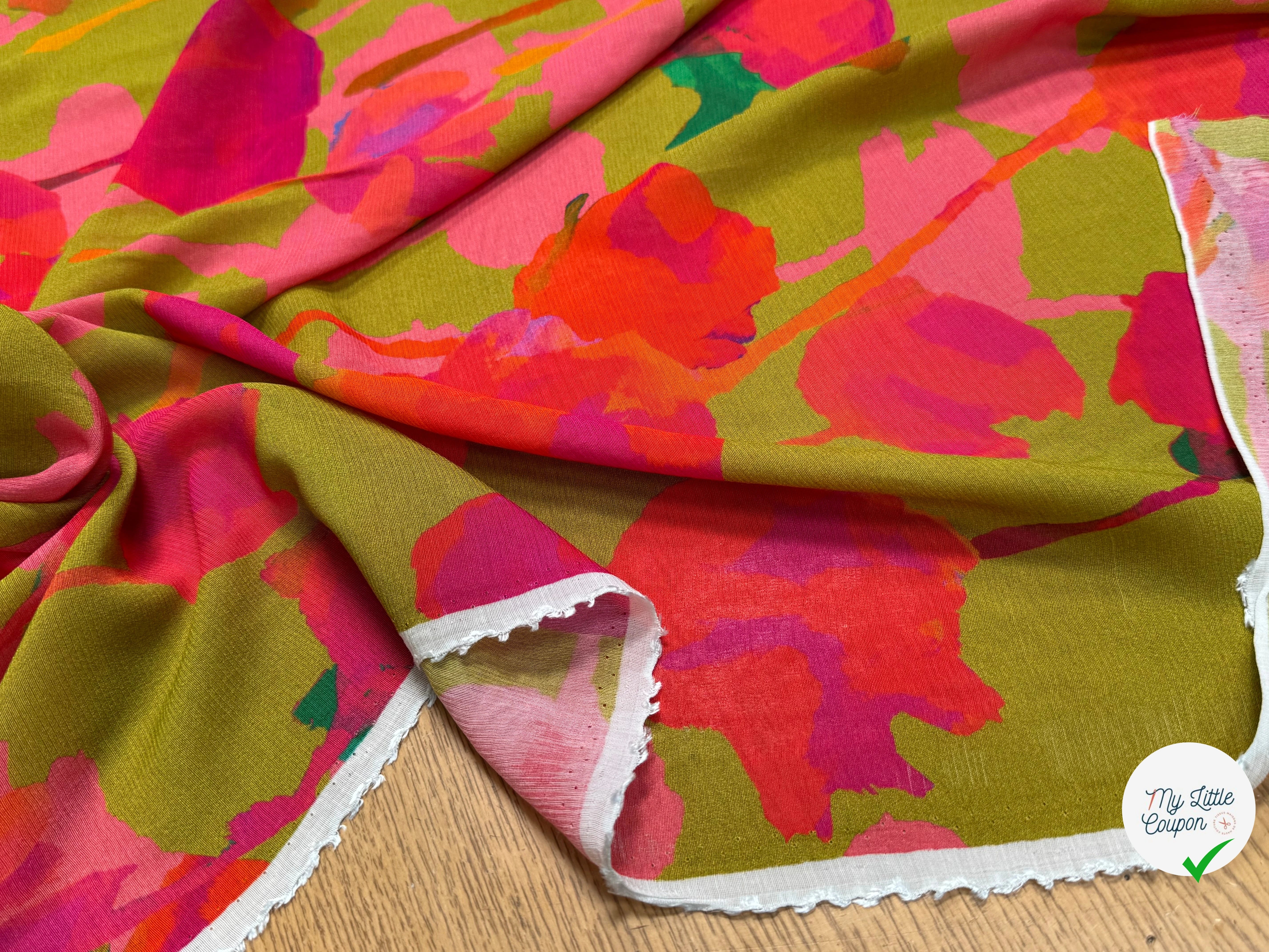 VOILE VISCOSE SOIE IMPRIMÉ FLORAL ROUGE SILK JOURDETE - My Little Coupon