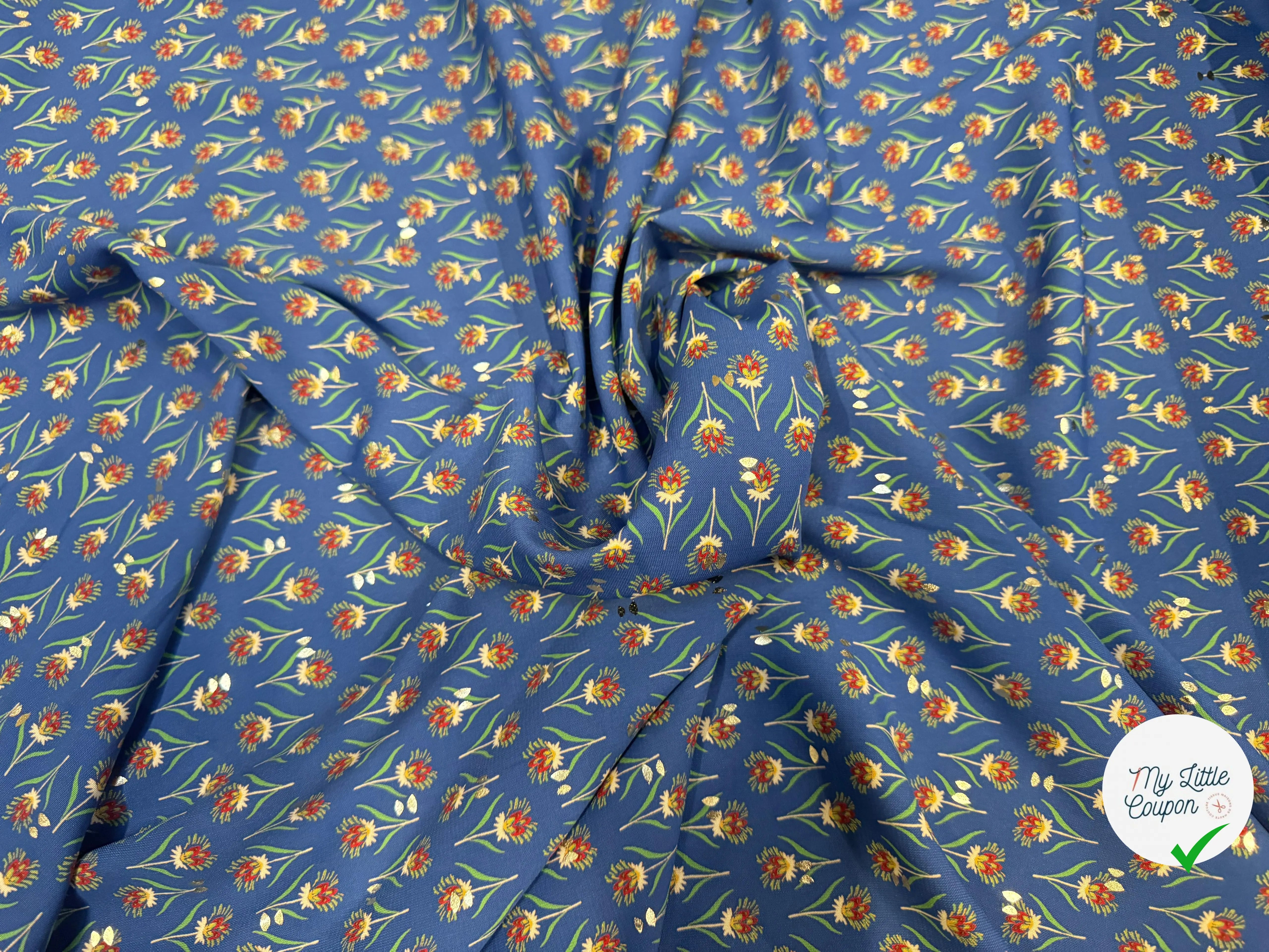 WOOLPEACH FLEURS AVEC MOTIF OR FOND BLEU - My Little Coupon