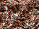 YORYU SATIN STRIPE IMPRIMÉ FLEURS ORANGÉS FOND NOIR FINES RAYURES LUREX DORÉ - My Little Coupon
