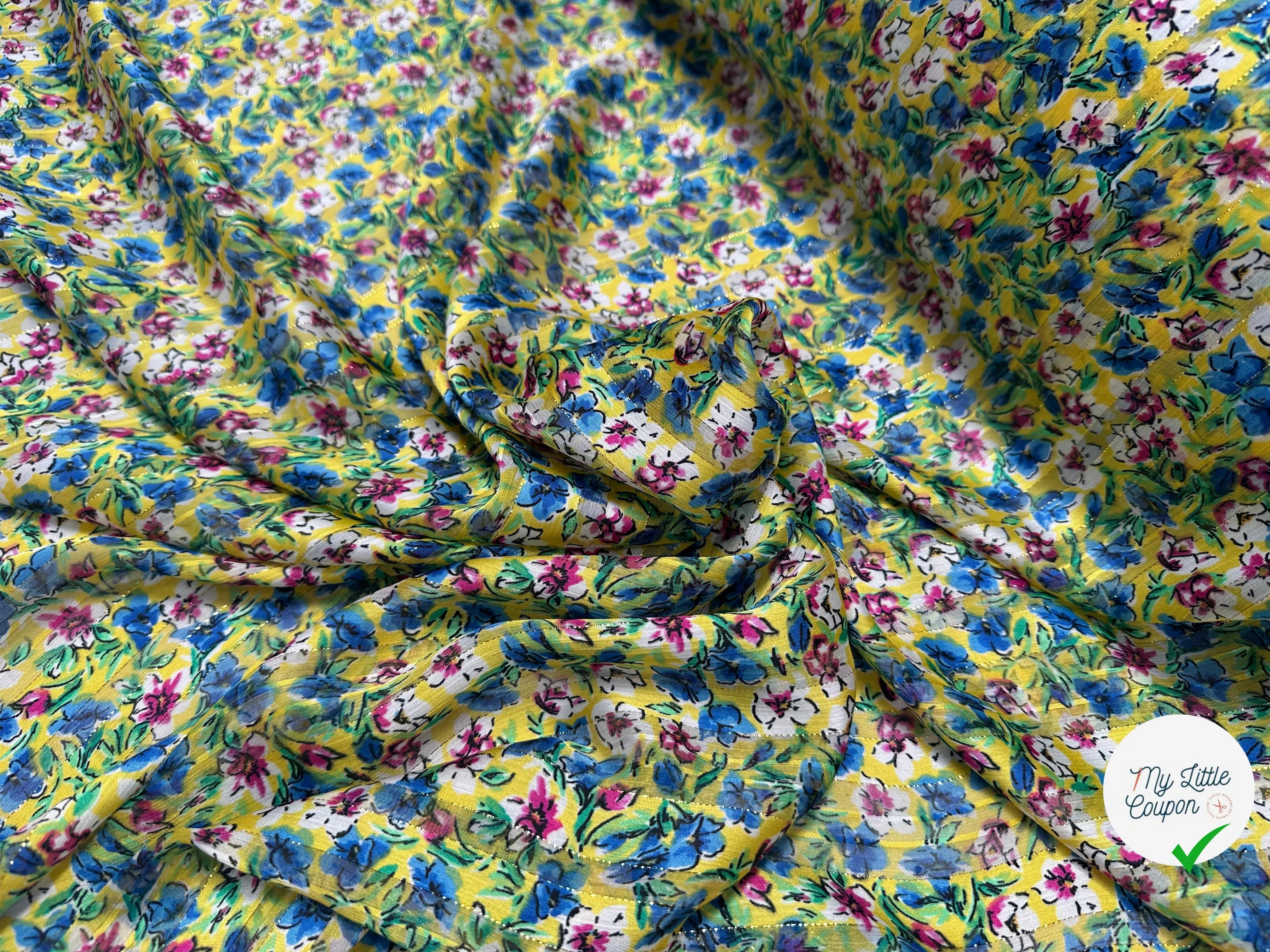 YORYU SATIN STRIPE IMPRIMÉ FLEURS VERTES FOND JAUNE MLC INTERN