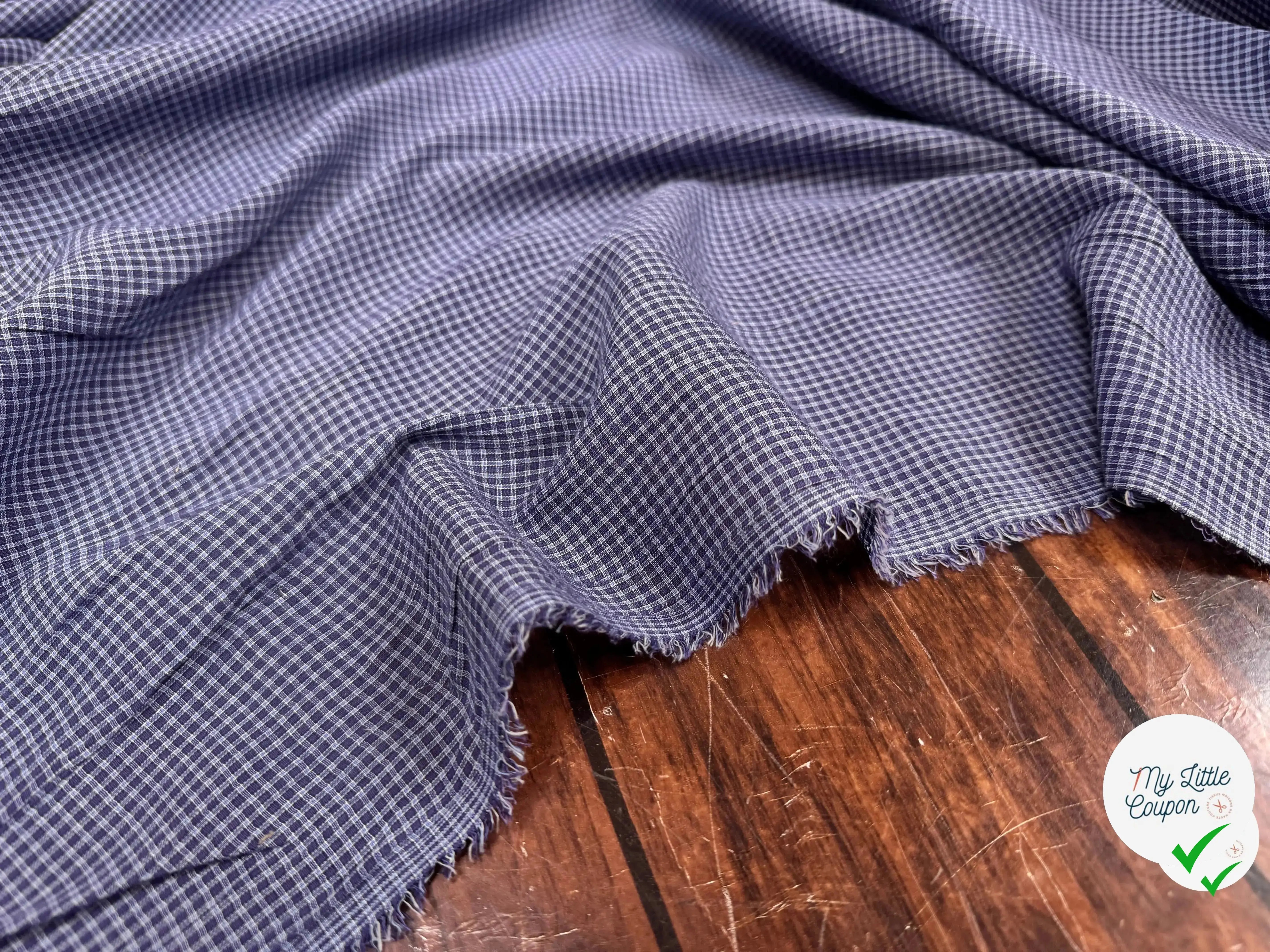 COTON LEGER LEGERMENT GAUFFRE PETIT CARREAUX BLEU - My Little Coupon