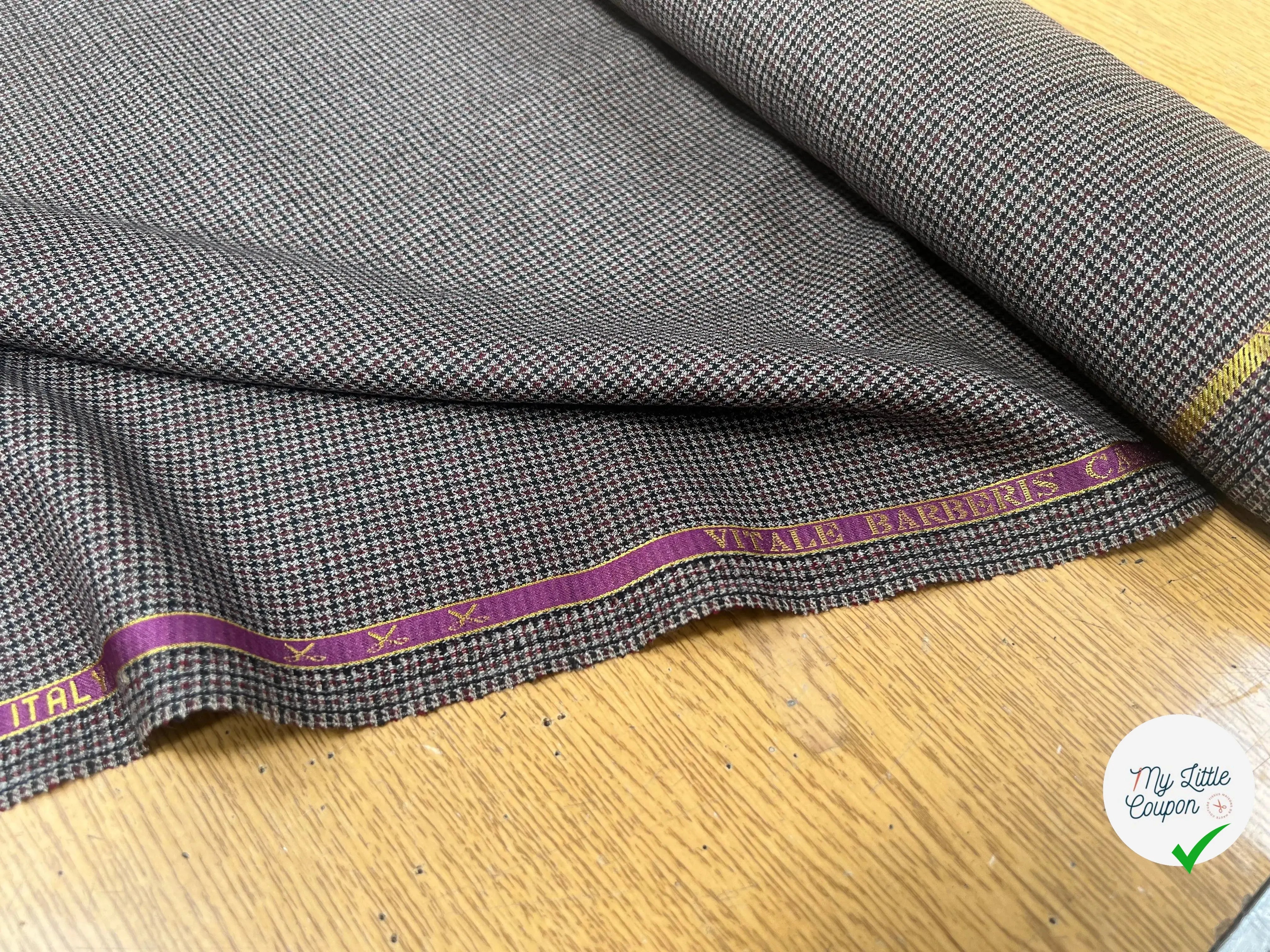 DRAPERIE PIED DE POULE 100% LAINE GRIS ROUGE NOIR AVEC LISIÈRE PARLANTE - My Little Coupon