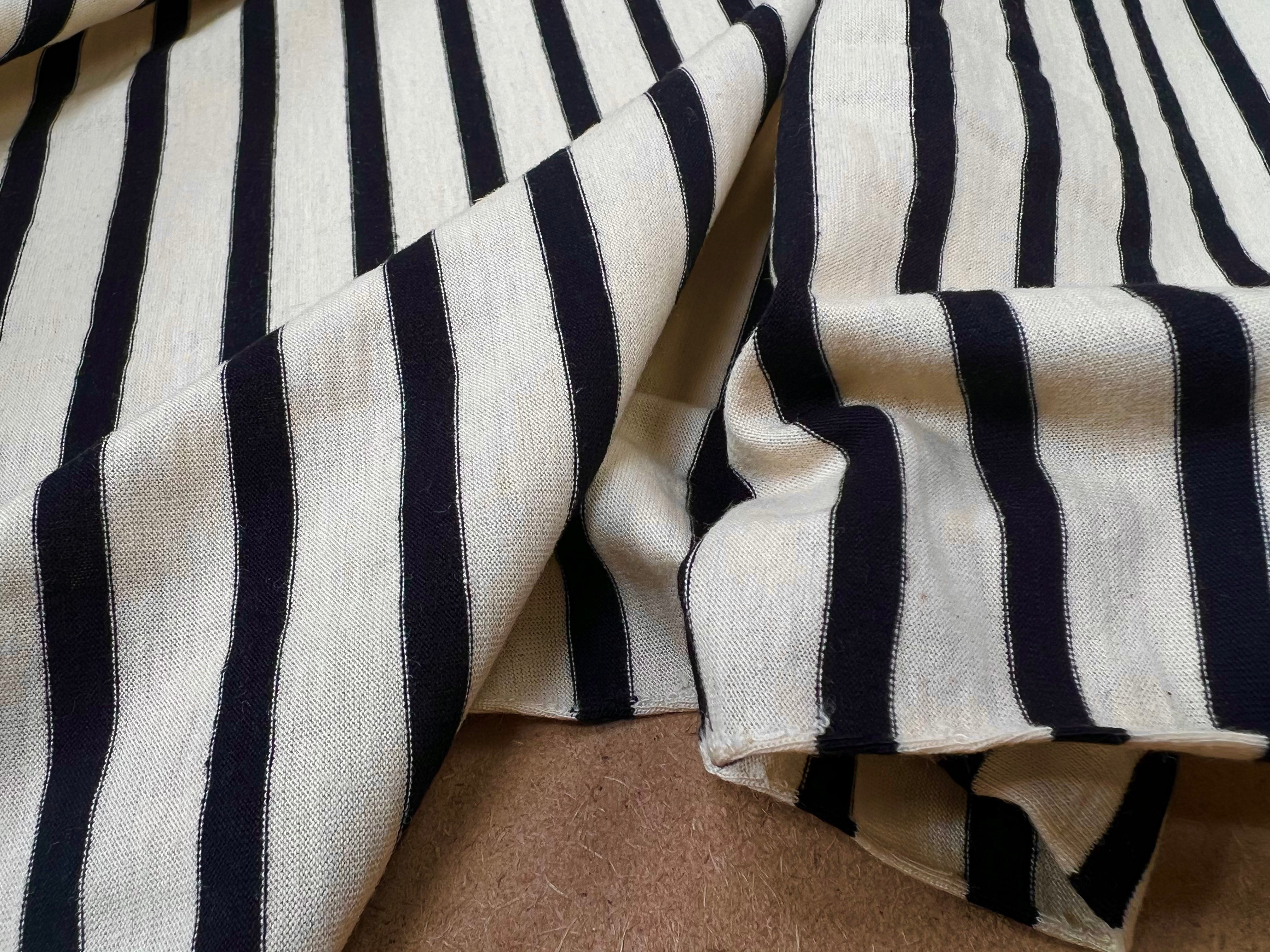 (chute) JERSEY DE COTON RAYURES NOIRES FOND ÉCRU LAINEUX - My Little Coupon