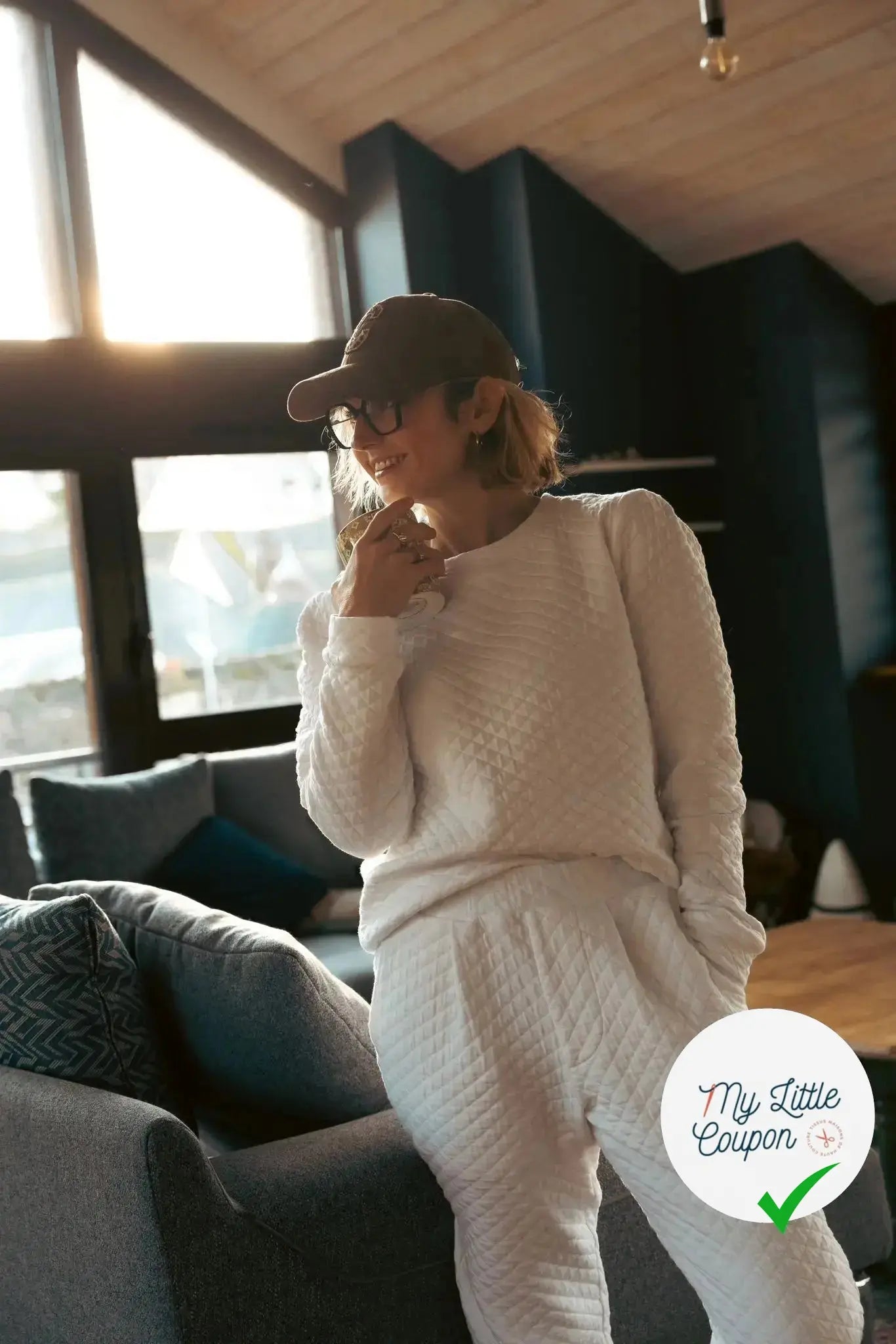 JERSEY MATELASSE BLANC LOSANGES MLC INTERN