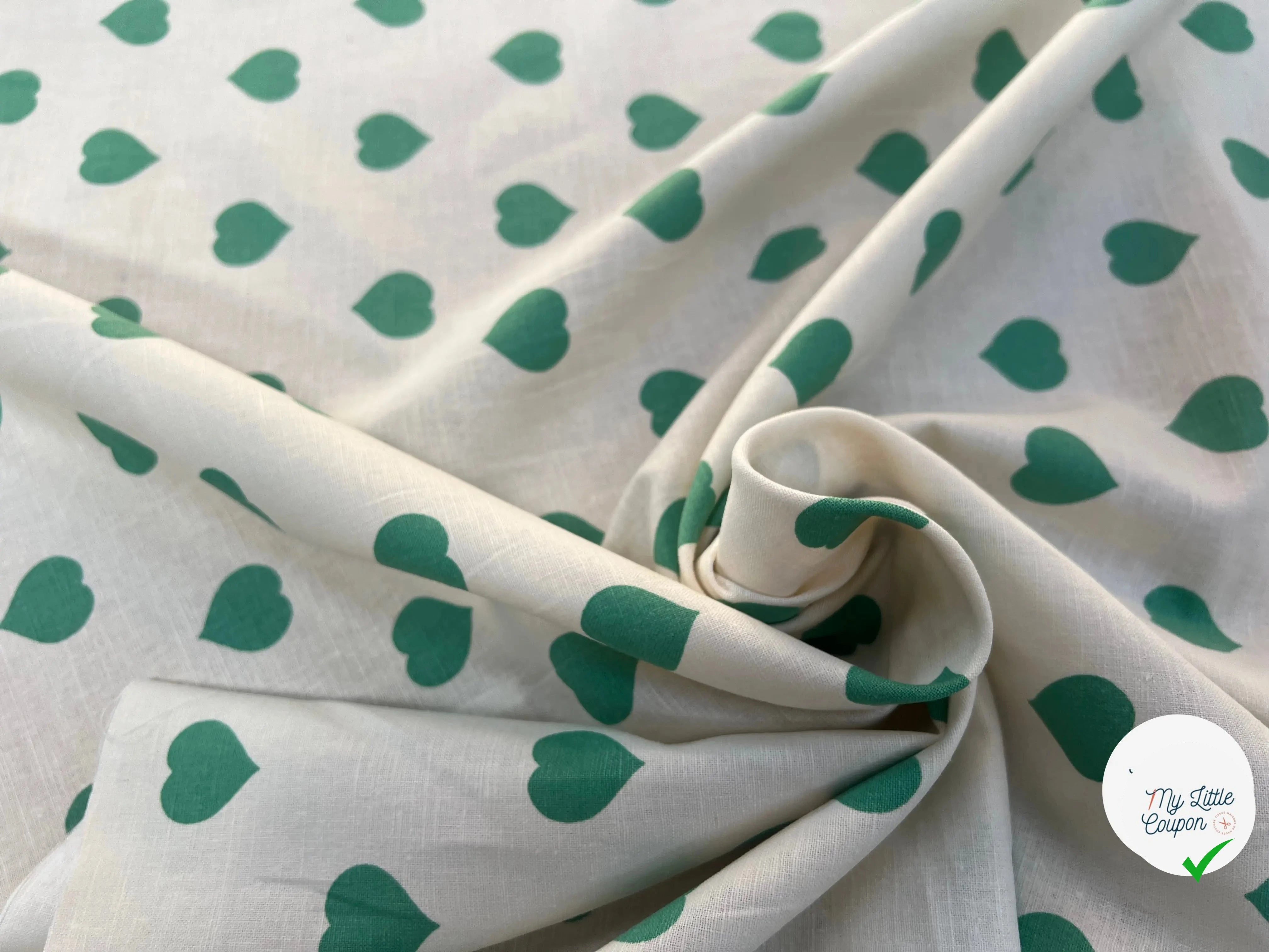 LIN COTON CRÈME COEUR VERT - My Little Coupon