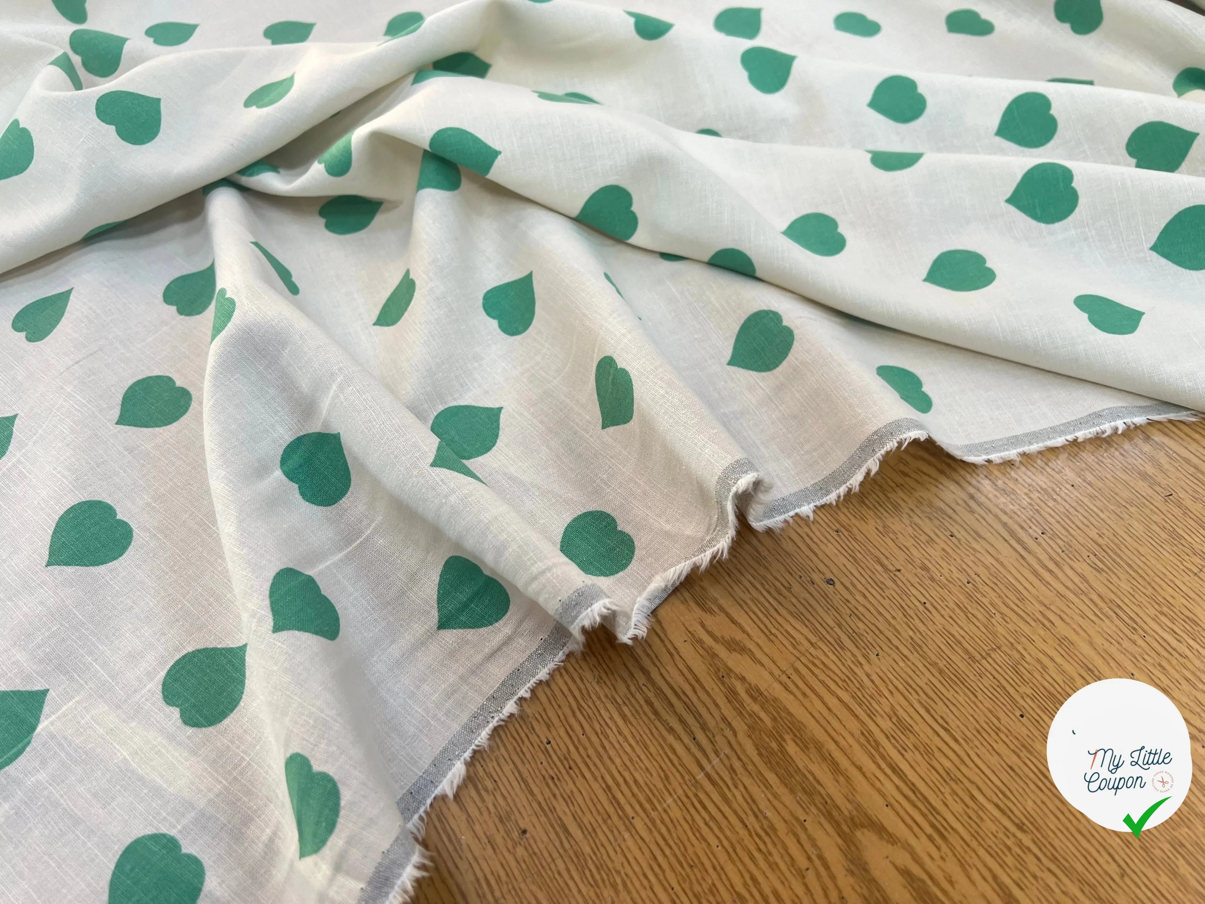 LIN COTON CRÈME COEUR VERT - My Little Coupon