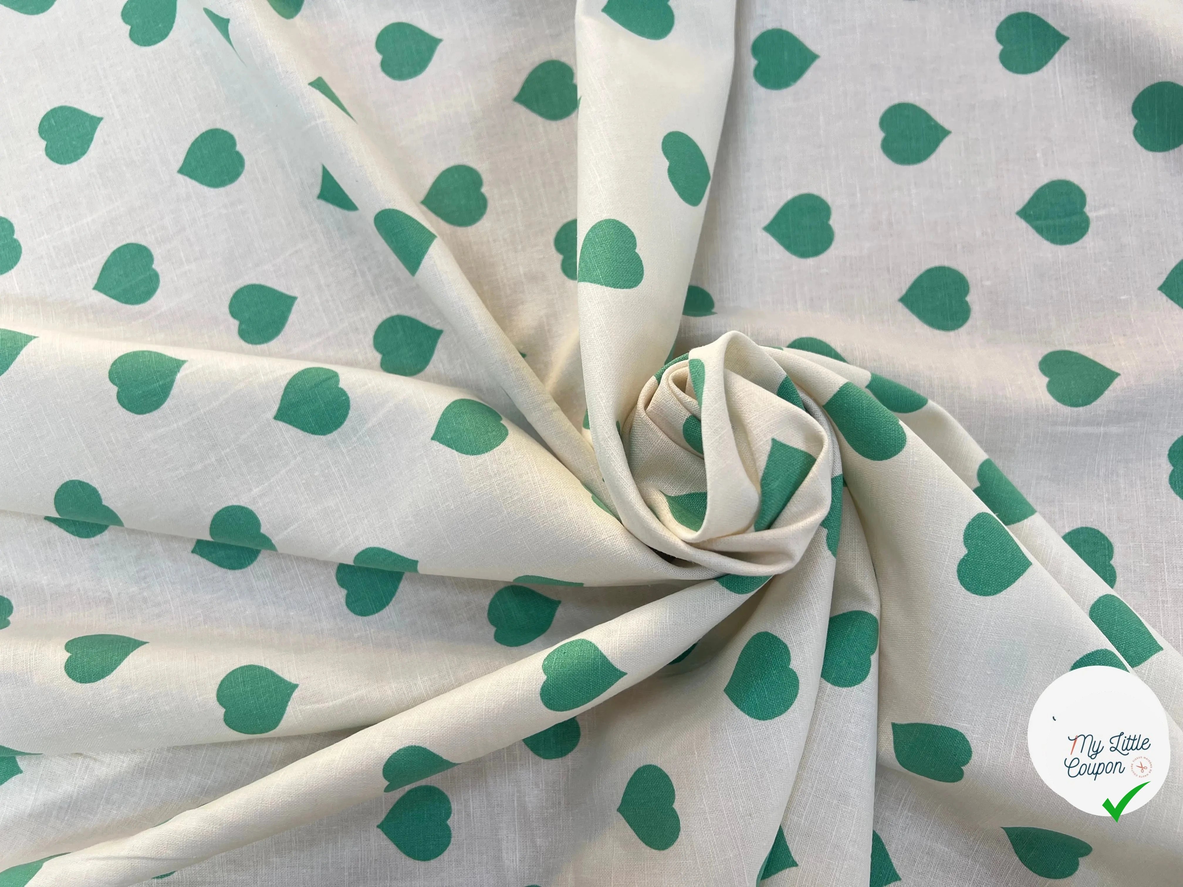 LIN COTON CRÈME COEUR VERT - My Little Coupon