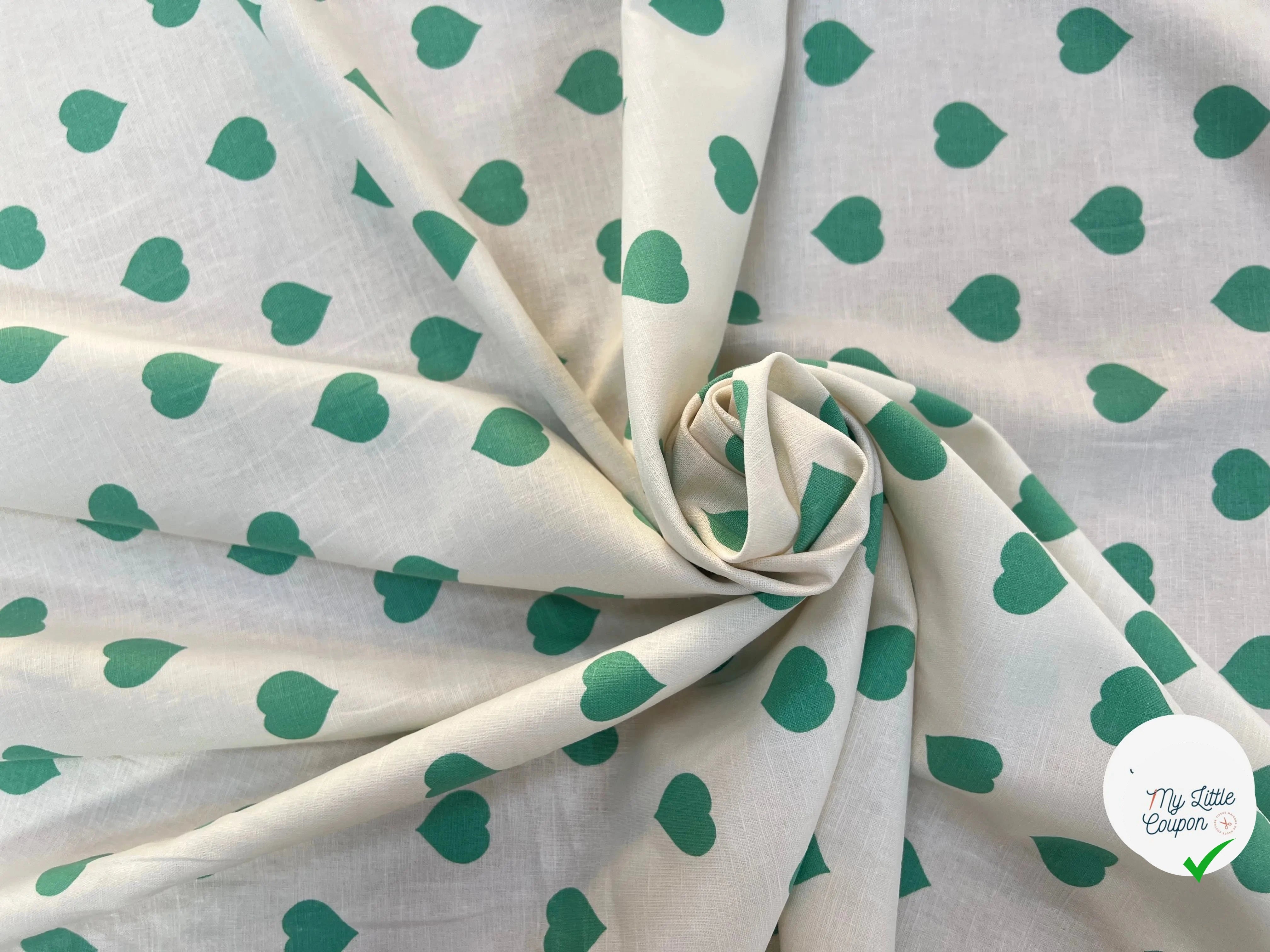 LIN COTON CRÈME COEUR VERT - My Little Coupon