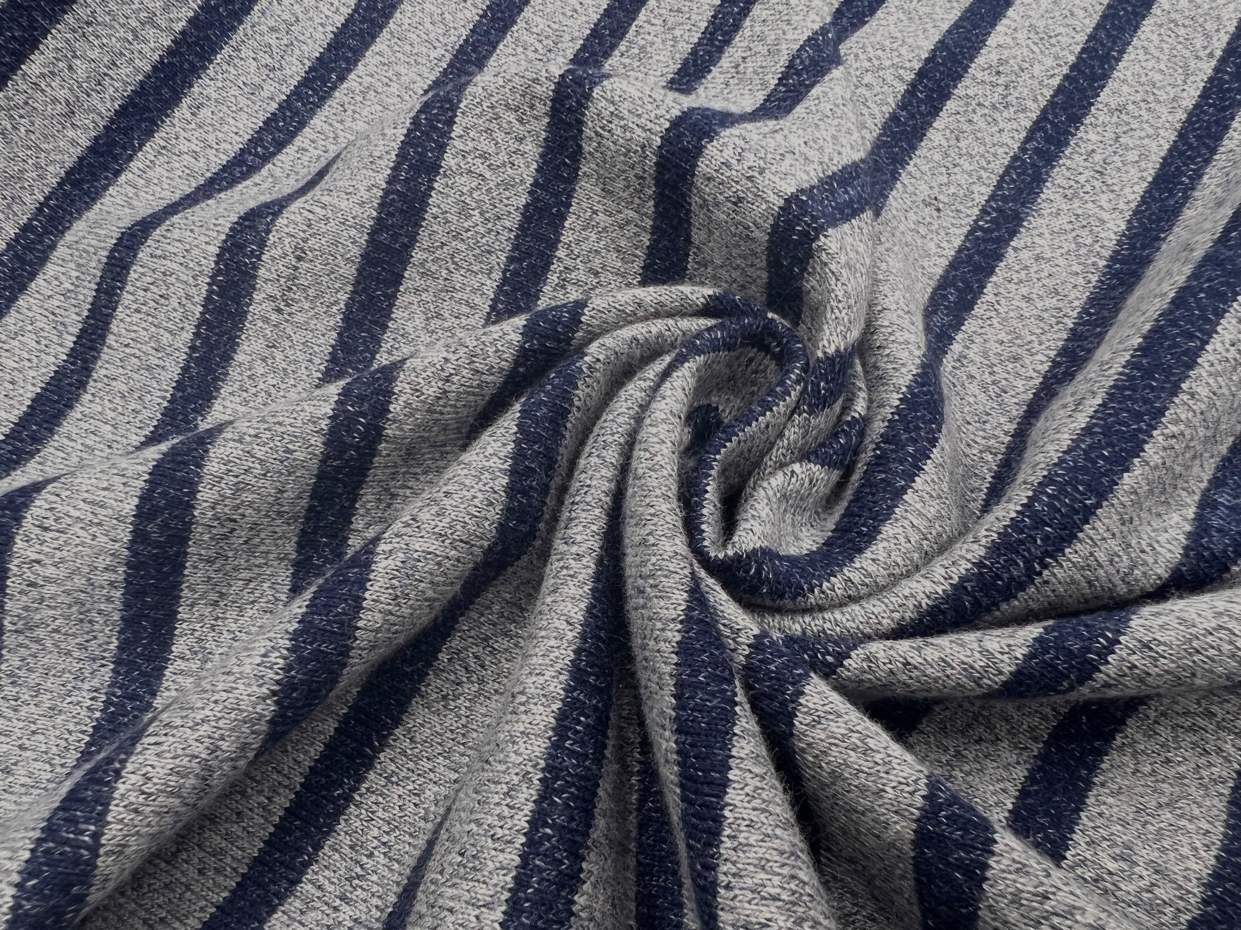 (chute) MAILLE DE COTON GRIS CHINÉ RAYURES MARINE CHINÉ - My Little Coupon