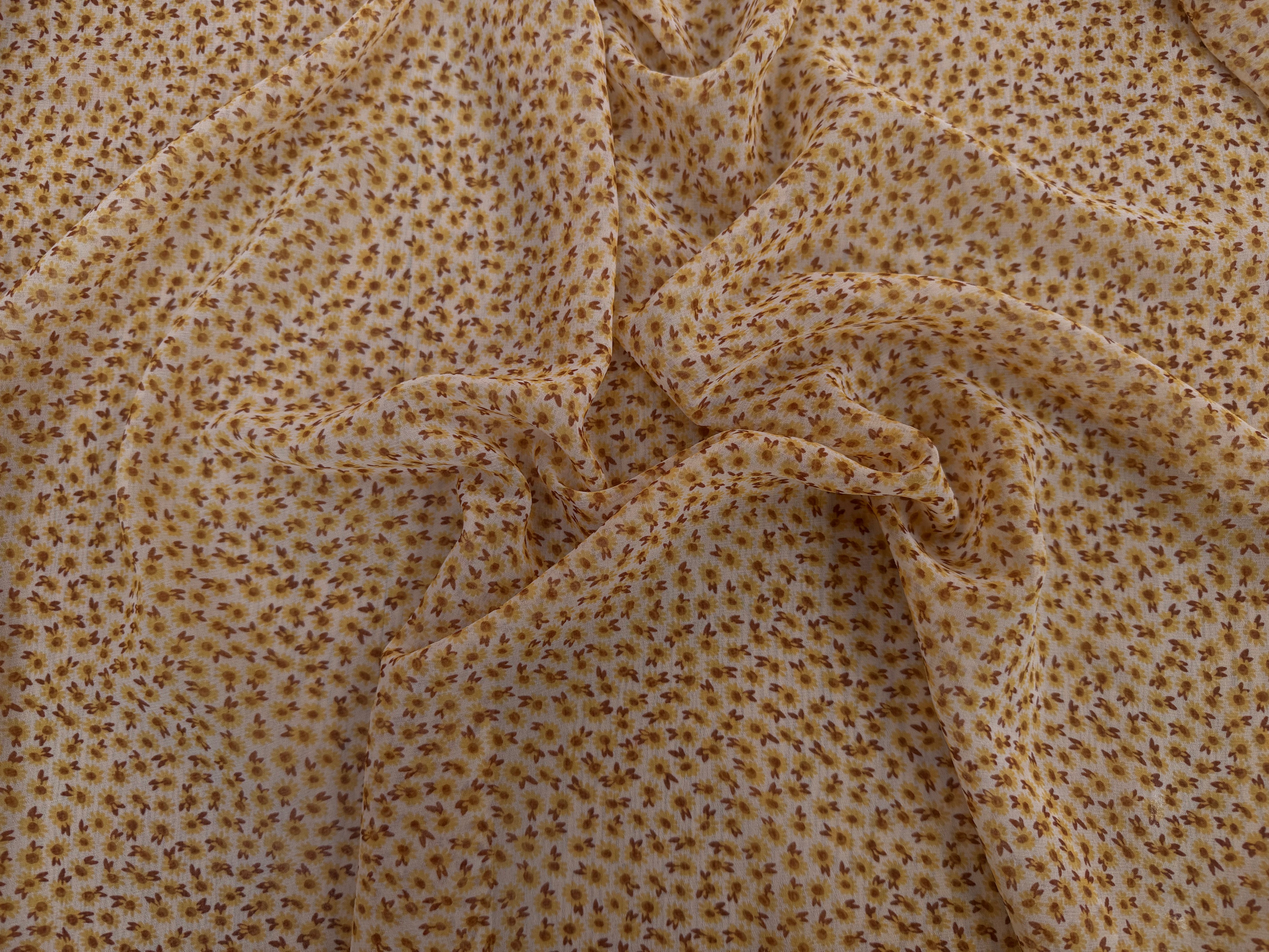 MOUSSELINE FOND JAUNE MOTIFS PETITS TOURNESSOL - My Little Coupon